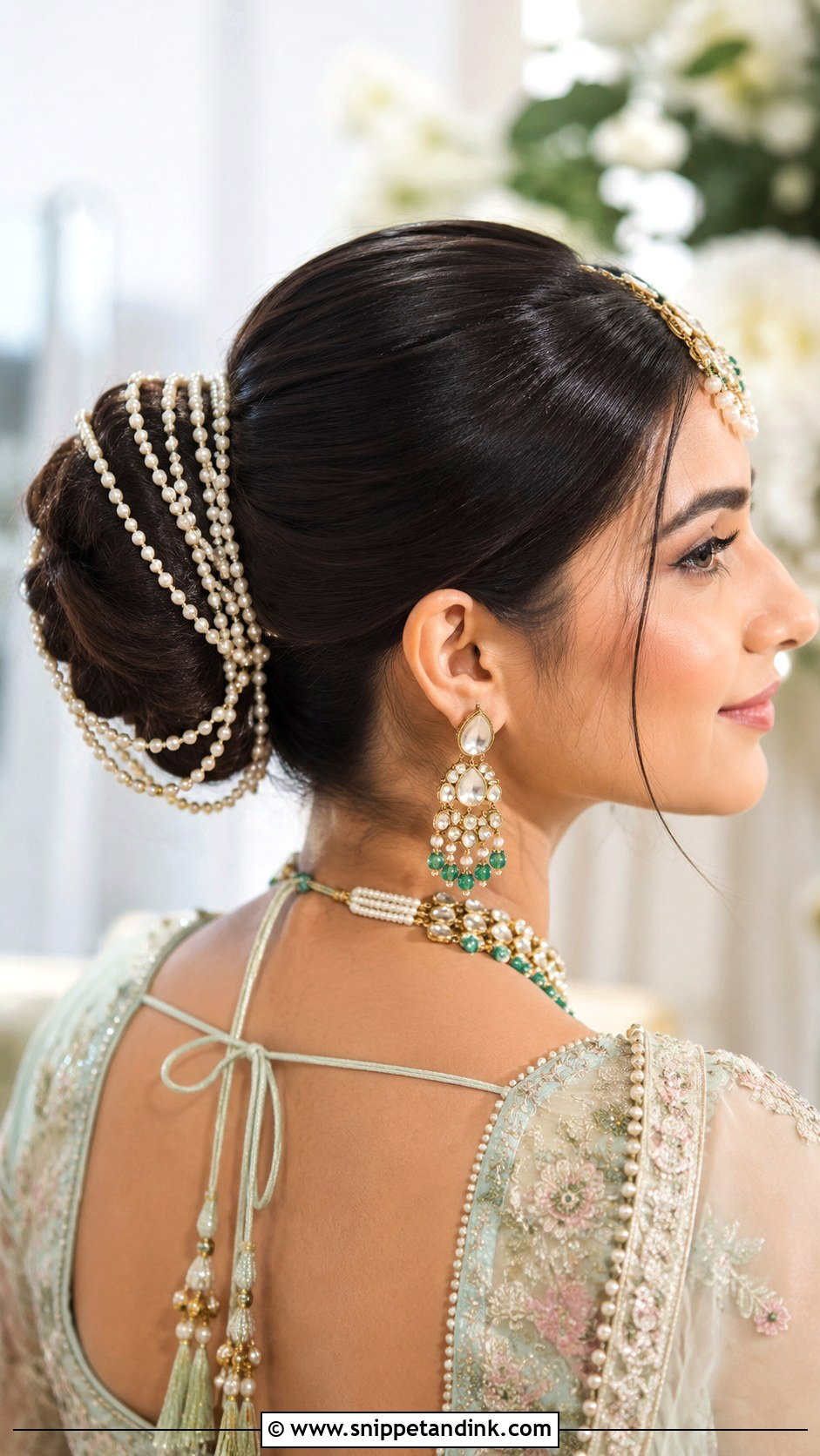 Bun With Pearl Strings - Snippet and Ink - 25 Indian Wedding Hairstyles for Long Hair