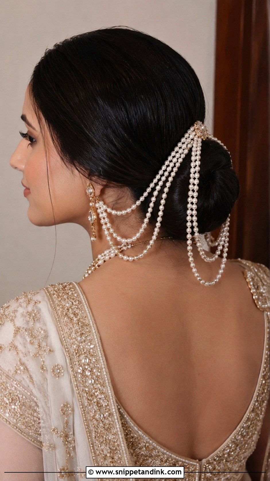 Bun With Pearl Strings - Snippet and Ink - 20 Indian Bridal Bun Ideas