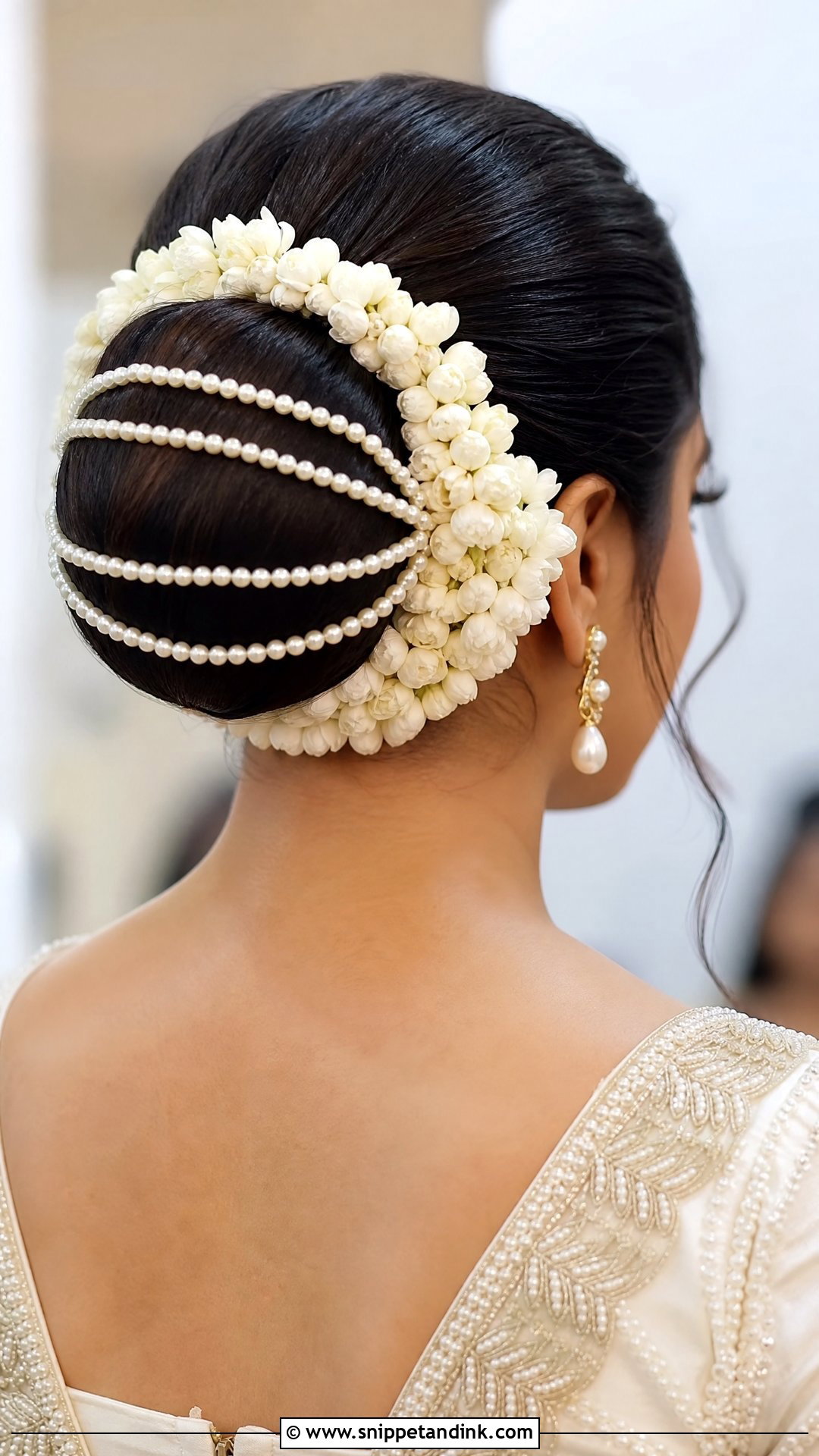 Bun With Pearl and Flower Detailing - Snippet and Ink - 30 Kerala Bride Hairstyles