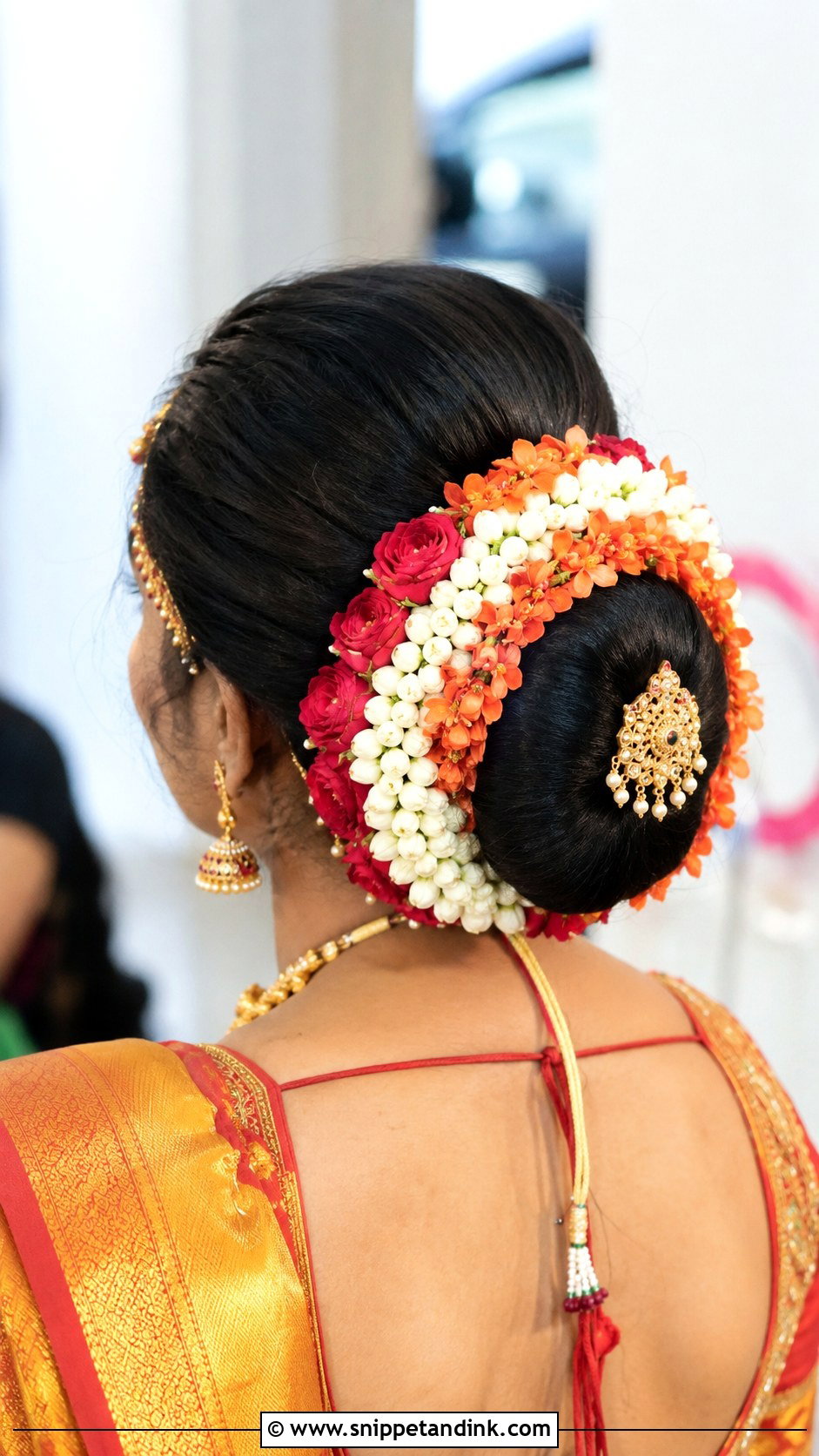 Bun With Pelli Poola Jada Crown - Snippet and Ink - 25 Telugu Bride Hairstyles
