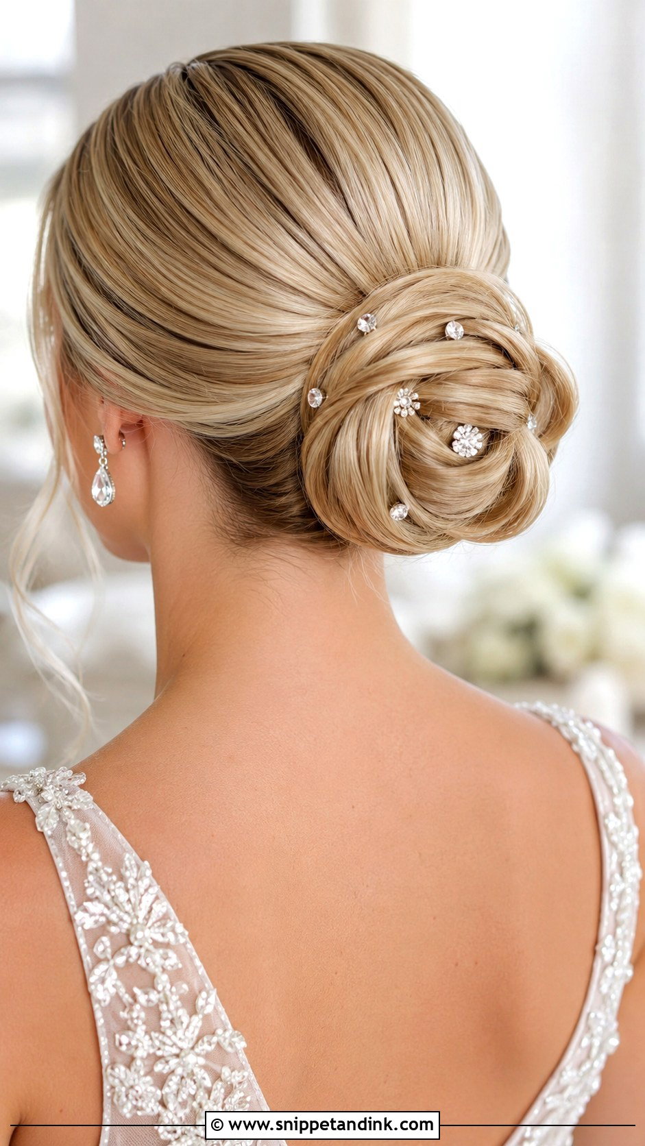 Bun With Rhinestone Pins - Snippet and Ink - 35 Bun Hairstyles for Wedding