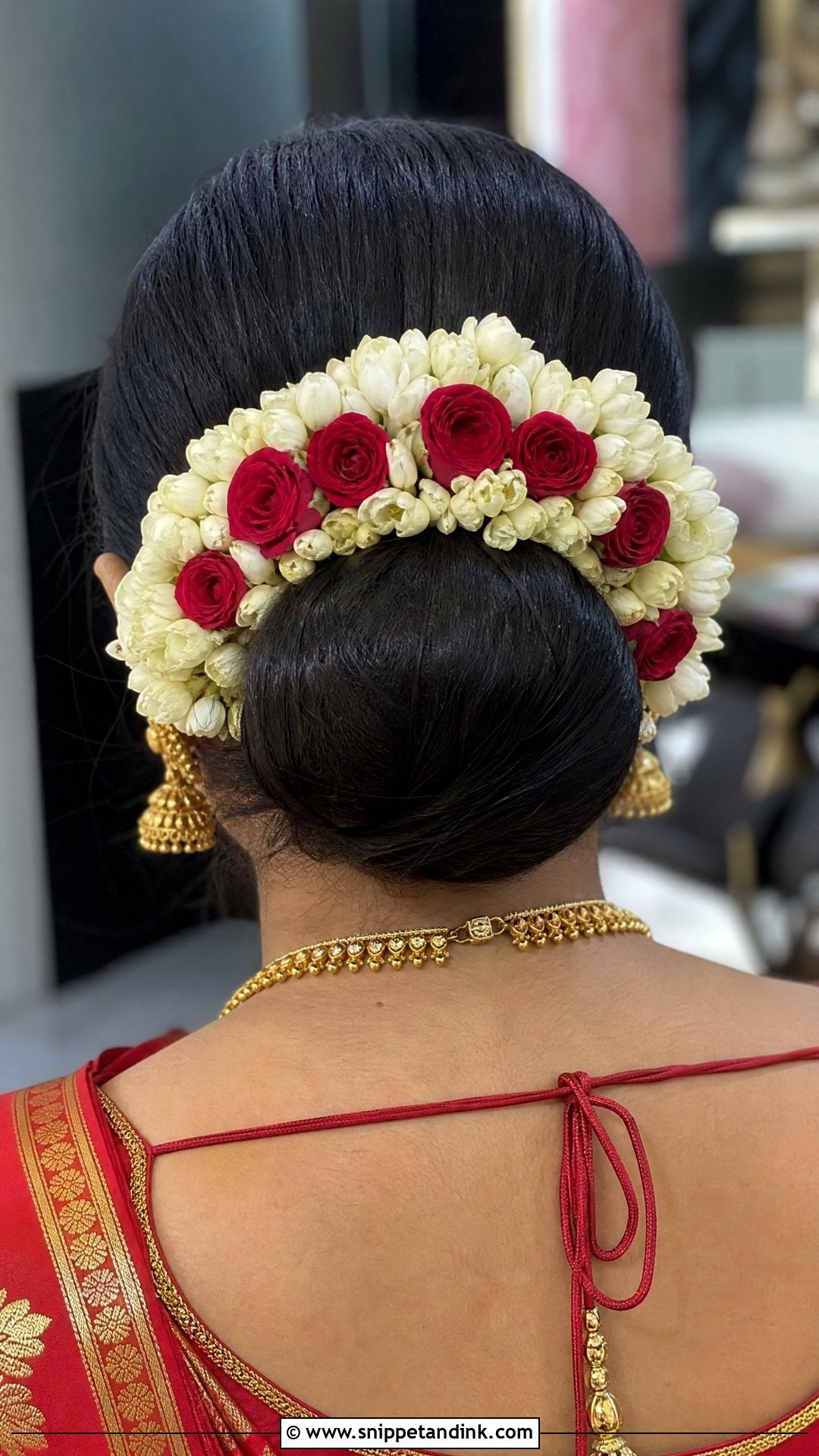 Bun With Semicircle Veni - Snippet and Ink - 20 Tamil Bridal Hairstyles