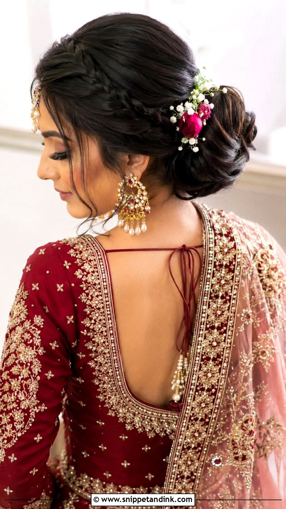 Bun With Side Braid - Snippet and Ink - 20 Pakistani Barat Bridal Hair Styles