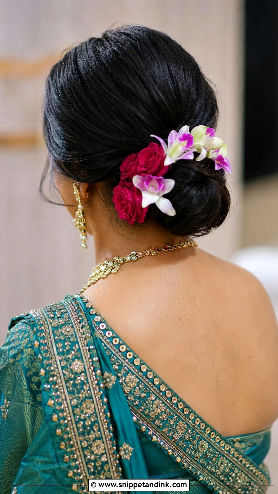 Bun With Side Flowers Bridal Juda - Snippet and Ink - 25 Bridal Juda Hairstyles