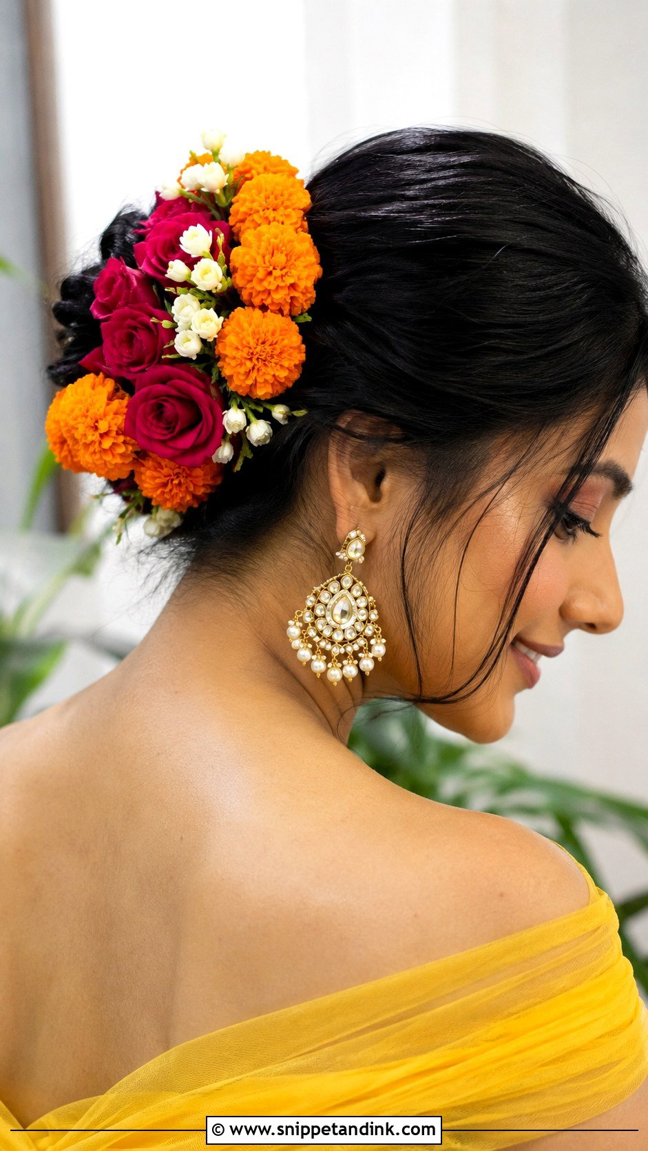 Bun With Side Flowers - Snippet and Ink - 25 Hairstyles for Haldi Ceremony