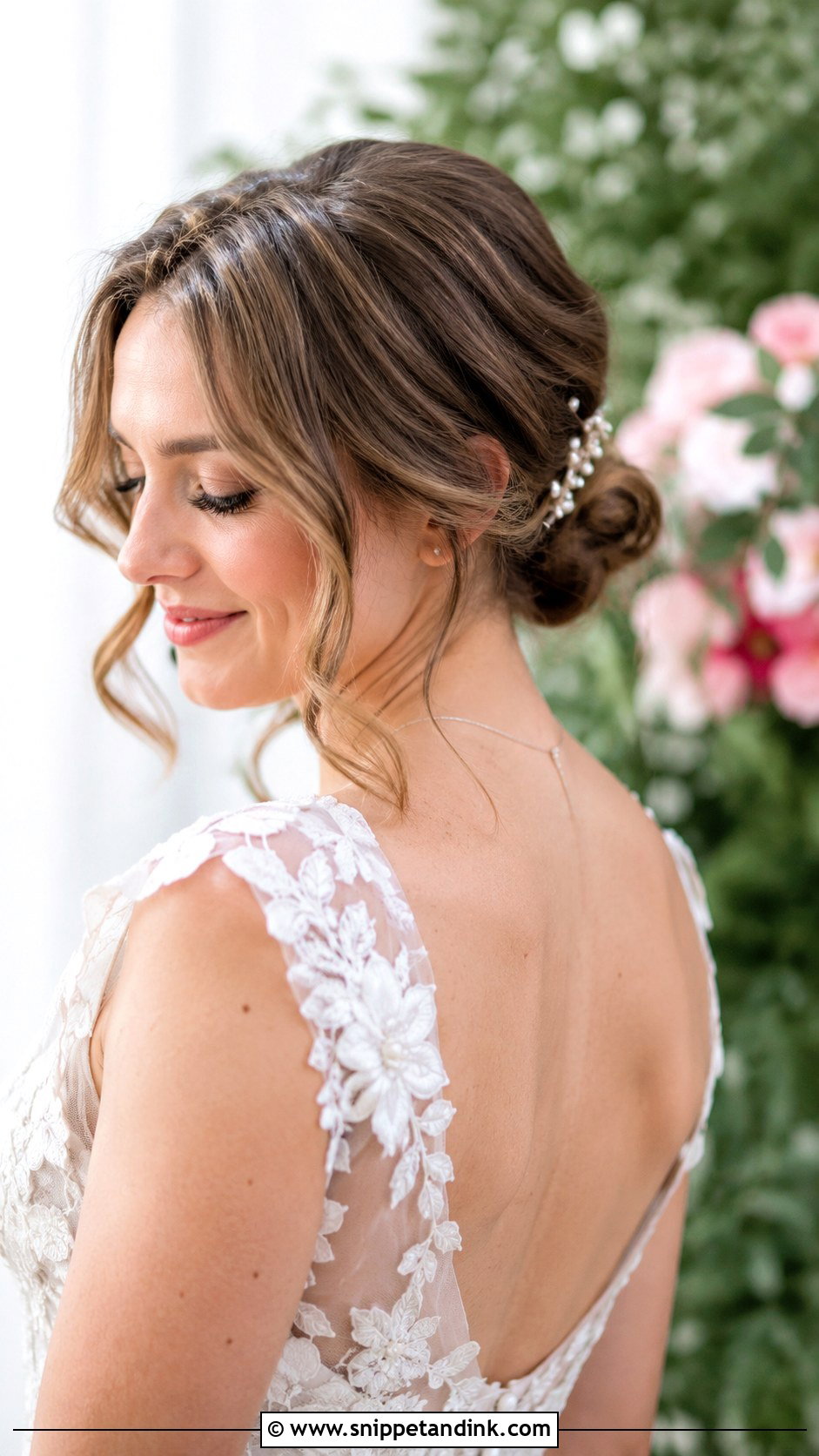 Bun With Soft Face Framing Tendrils - Snippet and Ink - 20 Short Hair Bun Wedding Ideas