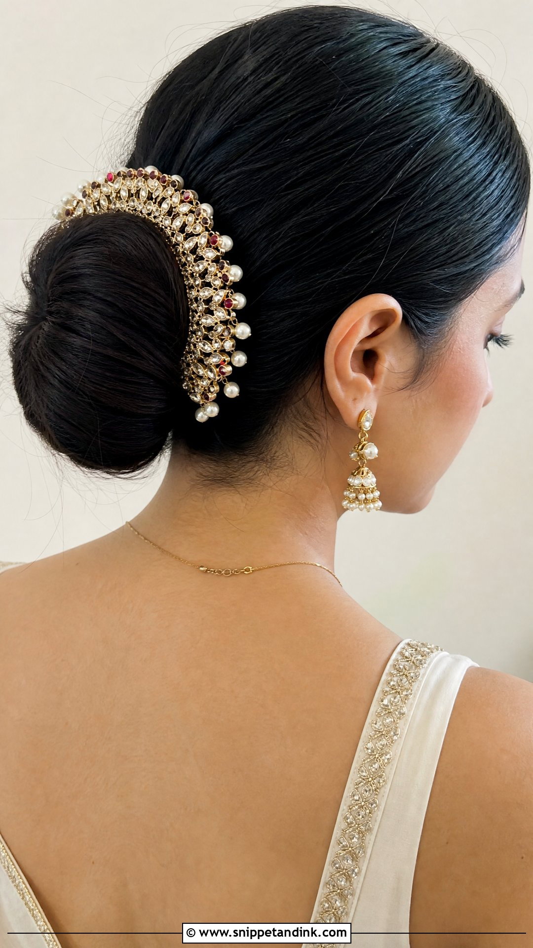 Bun With Statement Hair Accessory - Snippet and Ink - 20 Indian Hairstyles for Wedding Guest