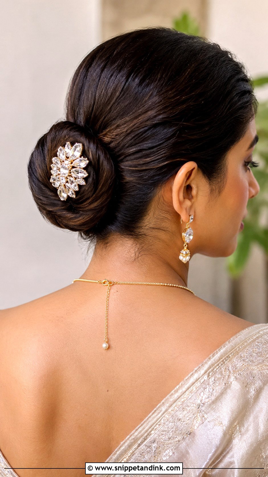 Bun With Statement Hair Pin - Snippet and Ink - 30 Indian Bridal Hairstyles