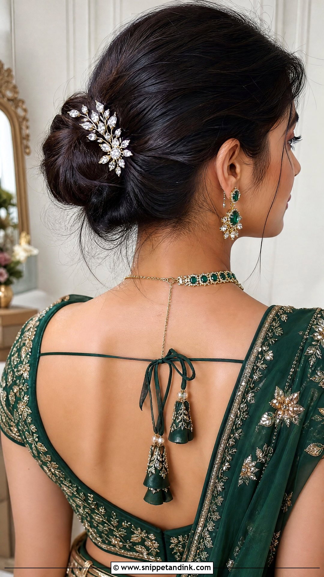 Bun With Statement Hairpin - Snippet and Ink - 20 Indian Hairstyle for Mom of Bride Ideas