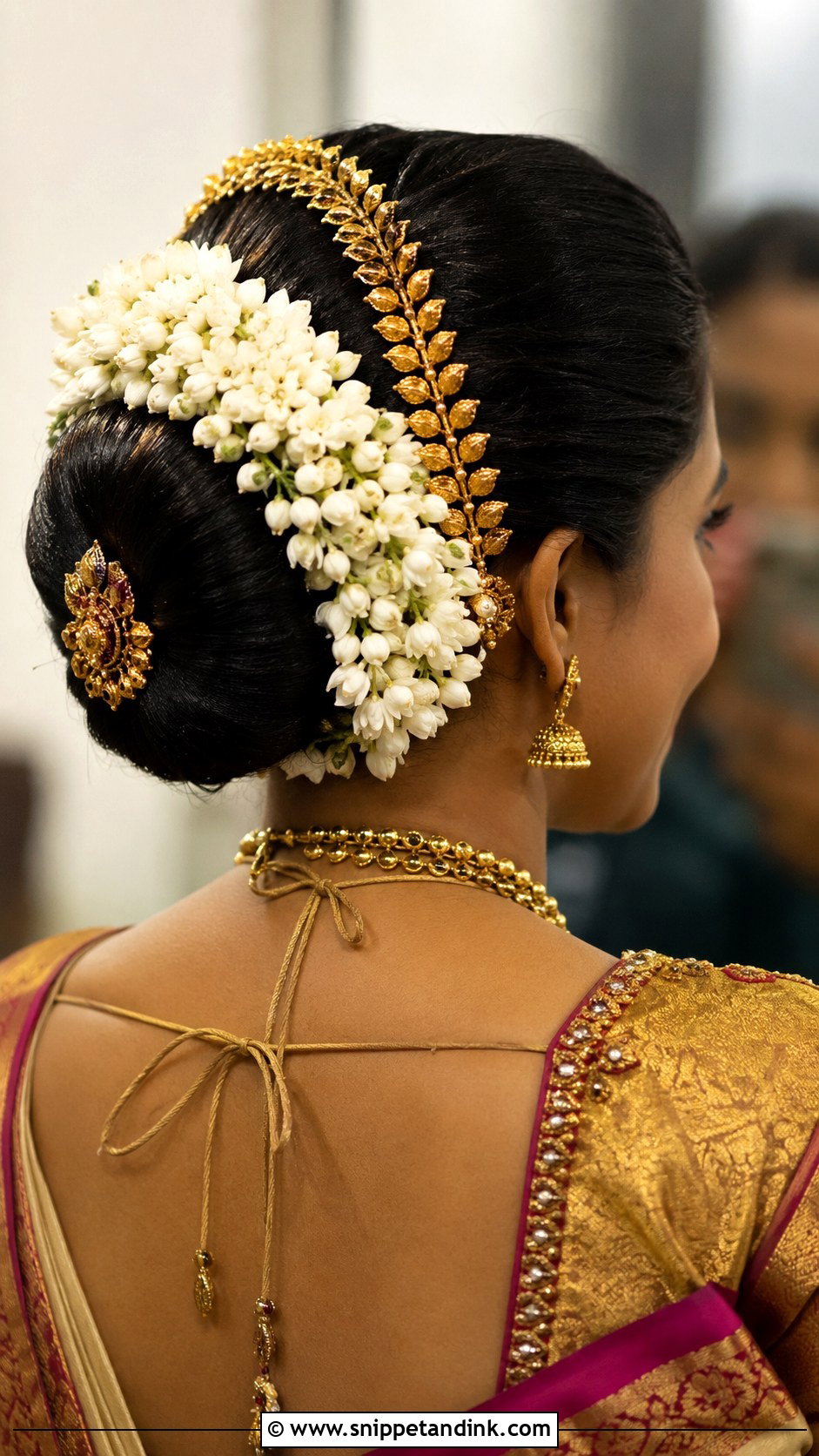 Bun with Mango Mala Hair Accessory - Snippet and Ink - 25 Kerala Hindu Bridal Hairstyles
