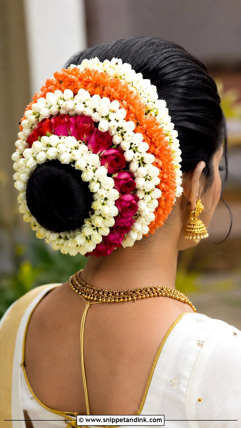 Bun with Multiple Flower Rows - Snippet and Ink - 25 Kerala Hindu Bridal Hairstyles
