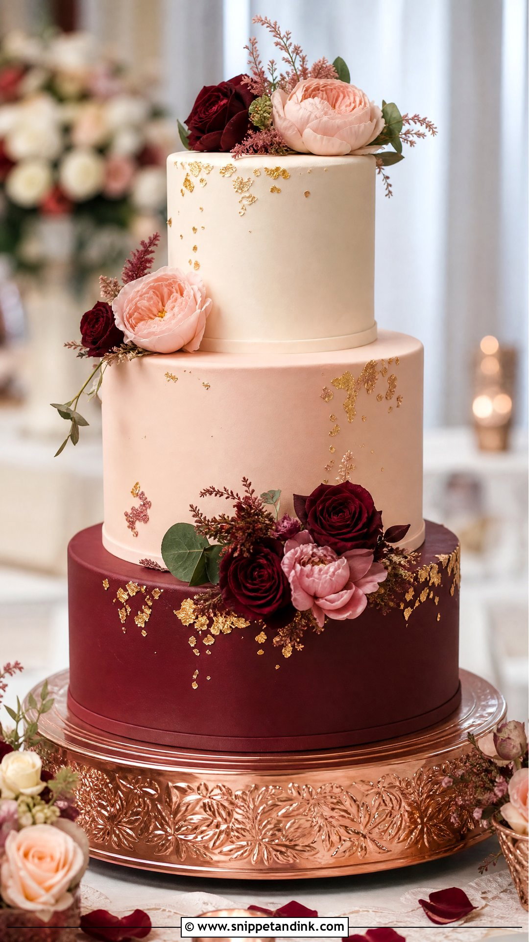 Burgundy And Blush Wedding Cake - Snippet and Ink - 25 Wine Cake Designs for Wedding