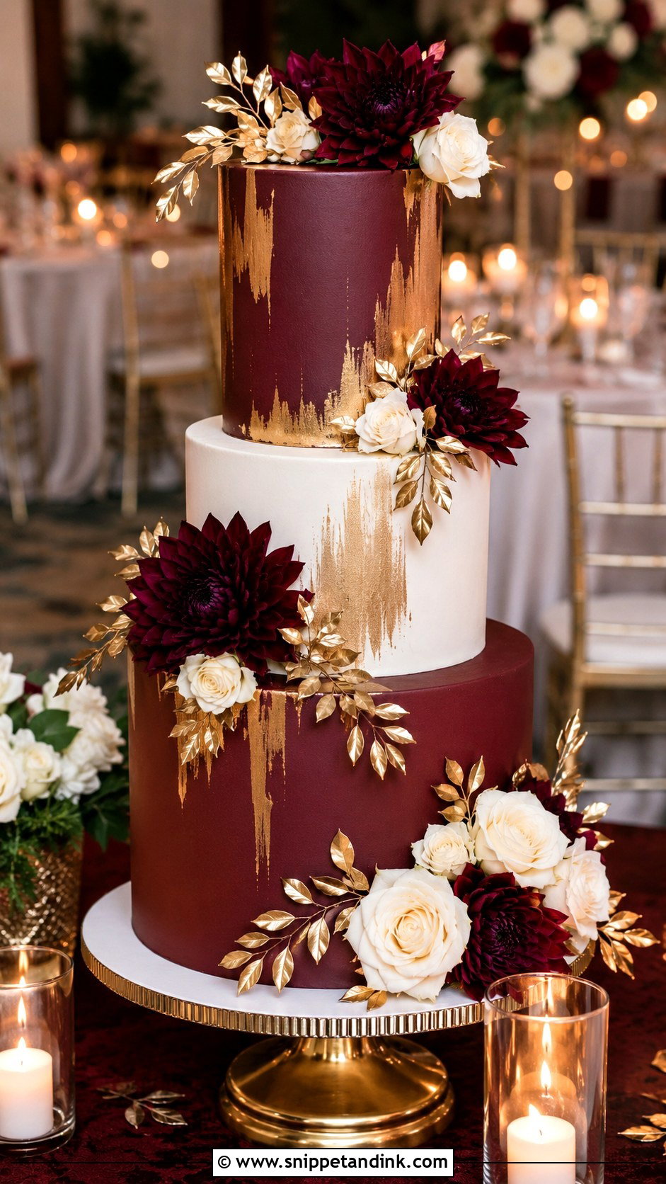 Burgundy And Gold Wedding Cake - Snippet and Ink - 20 Red and Gold Cakes for Wedding