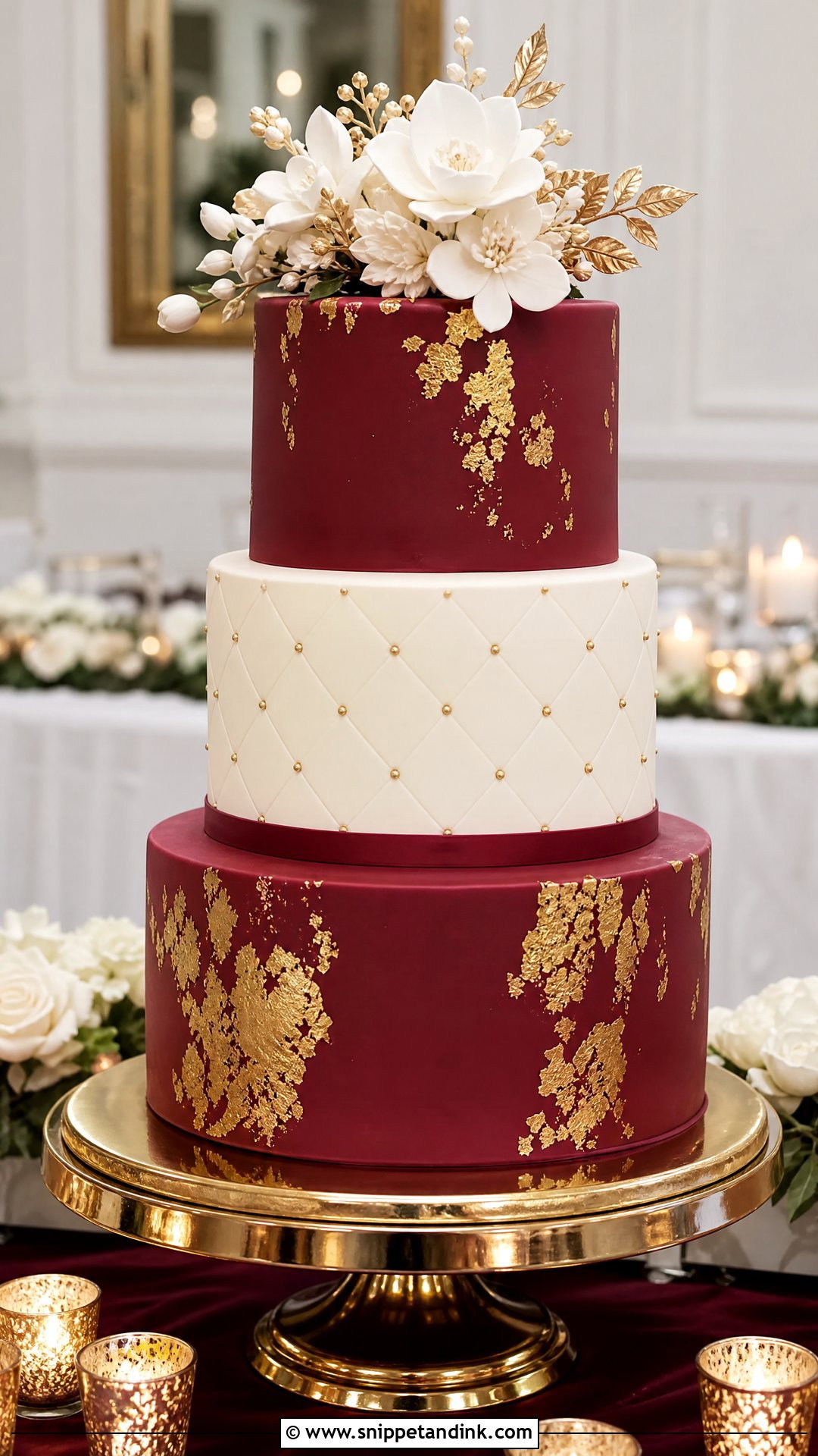 Burgundy And Gold Wedding Cake - Snippet and Ink - 25 Wine Cake Designs for Wedding