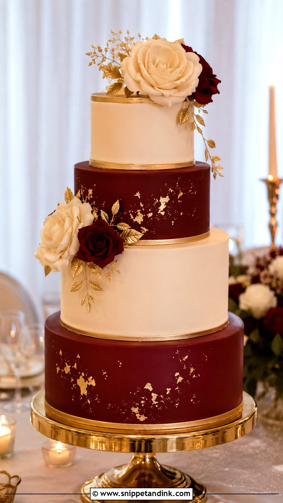 Burgundy And Gold Wedding Cake - Snippet and Ink - 20 Burgundy Wedding Cake Ideas