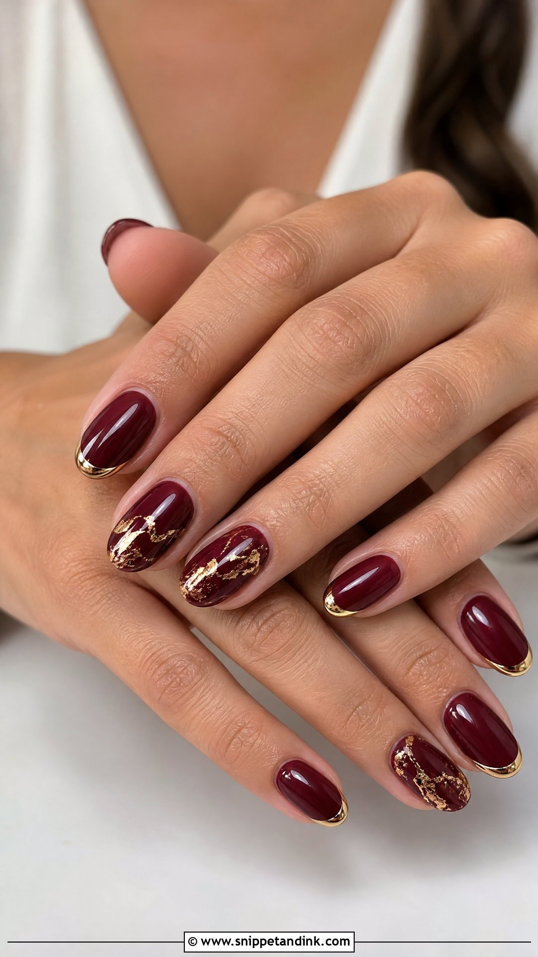 Burgundy And Gold Wedding Nails - Snippet and Ink - 25 Dark Wedding Nails