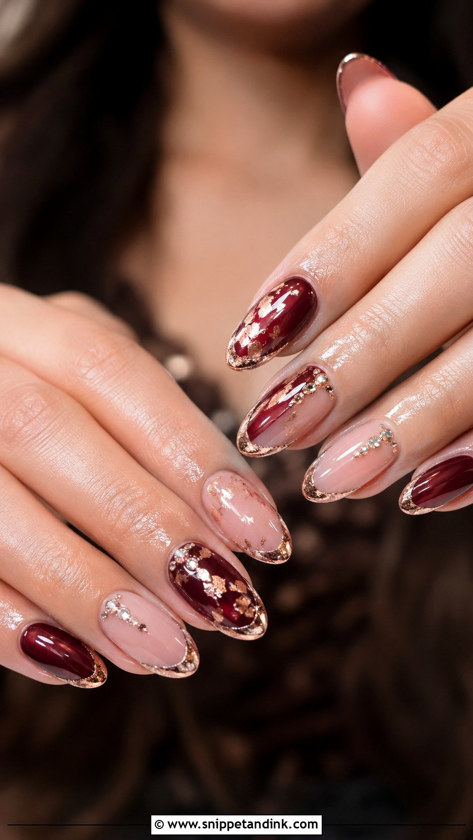 Burgundy And Rose Gold Desi Wedding Nails - Snippet and Ink - 30 Desi Wedding Nails