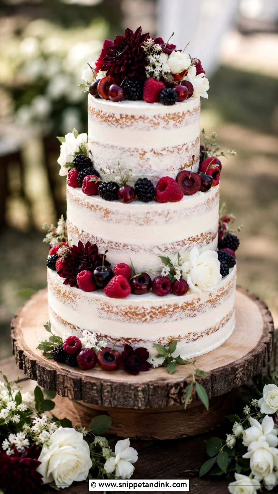 Burgundy And White Wedding Cake With Berries - Snippet and Ink - 20 Burgundy and White Wedding Cake Ideas