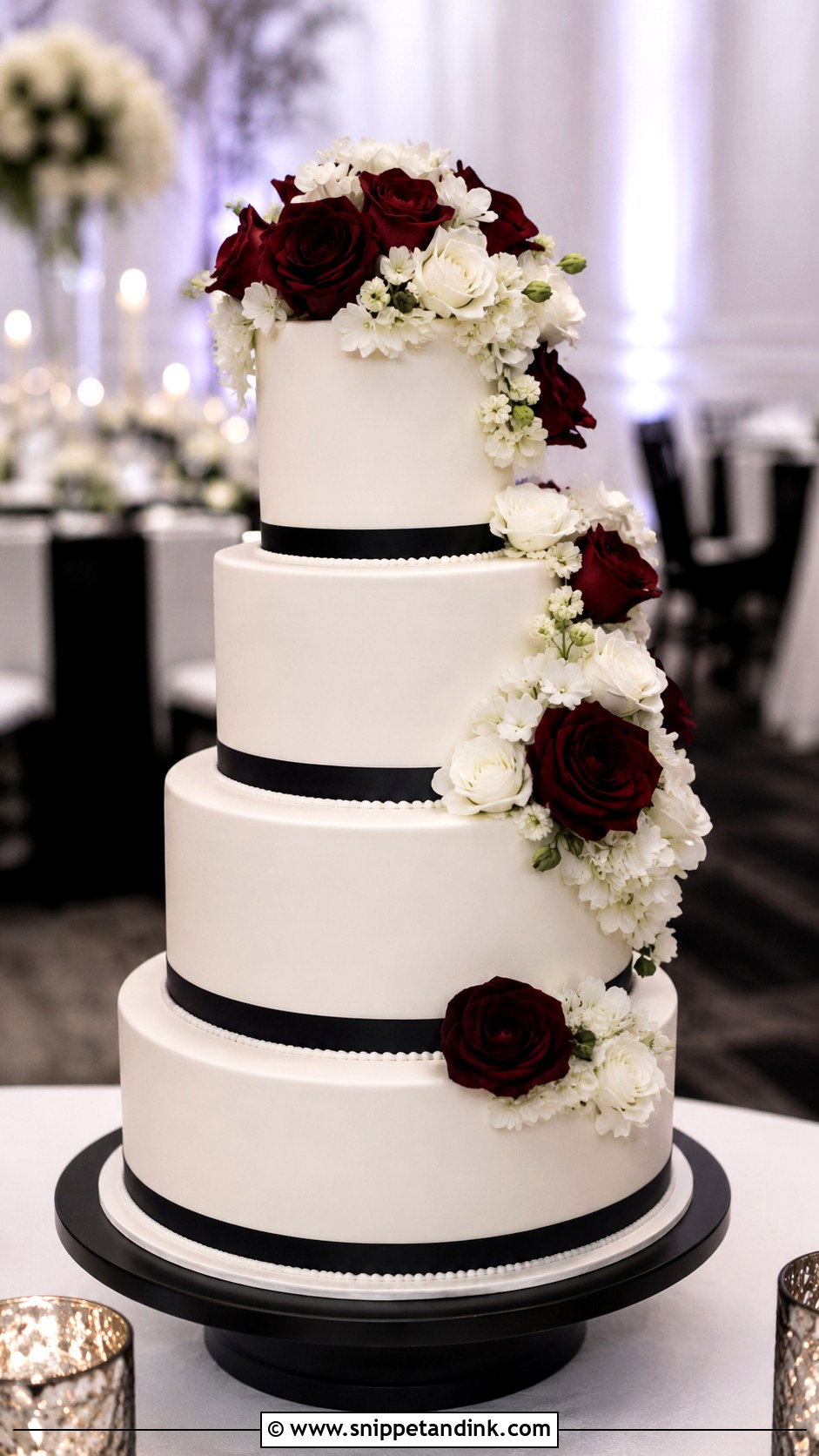 Burgundy And White Wedding Cake With Black Accents - Snippet and Ink - 20 Burgundy and White Wedding Cake Ideas