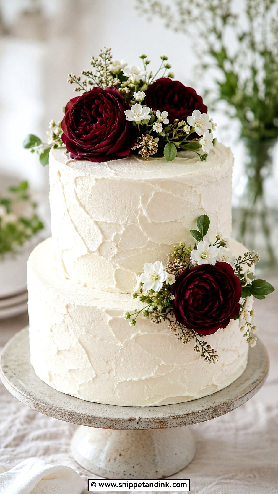 Burgundy And White Wedding Cake With Buttercream - Snippet and Ink - 20 Burgundy and White Wedding Cake Ideas