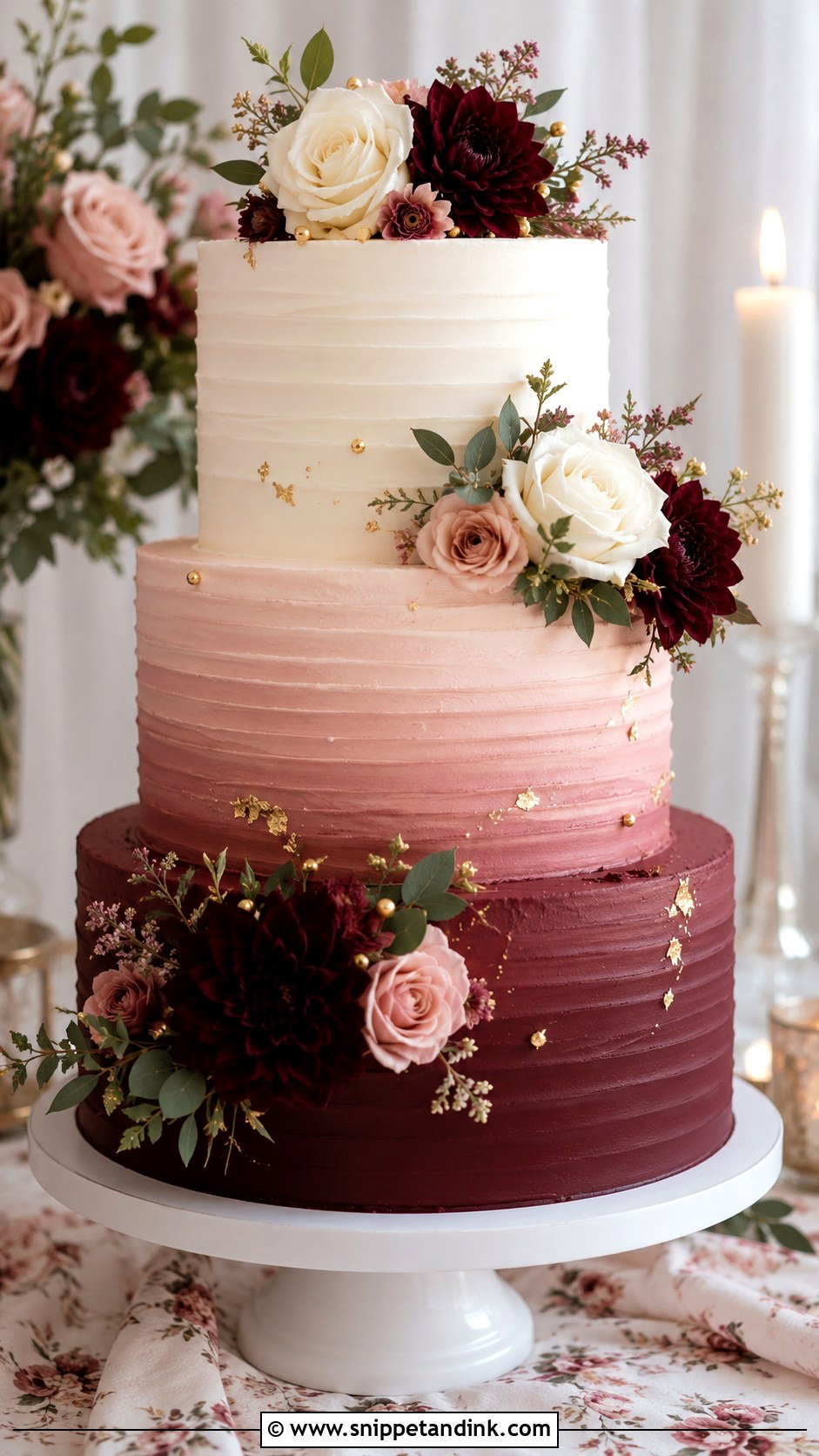 Burgundy And White Wedding Cake With Ombre - Snippet and Ink - 20 Burgundy and White Wedding Cake Ideas