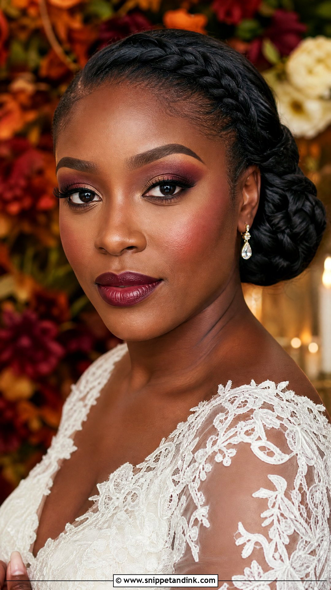 Burgundy Black Bride Makeup - Snippet and Ink - 20 Black Wedding Makeup Ideas