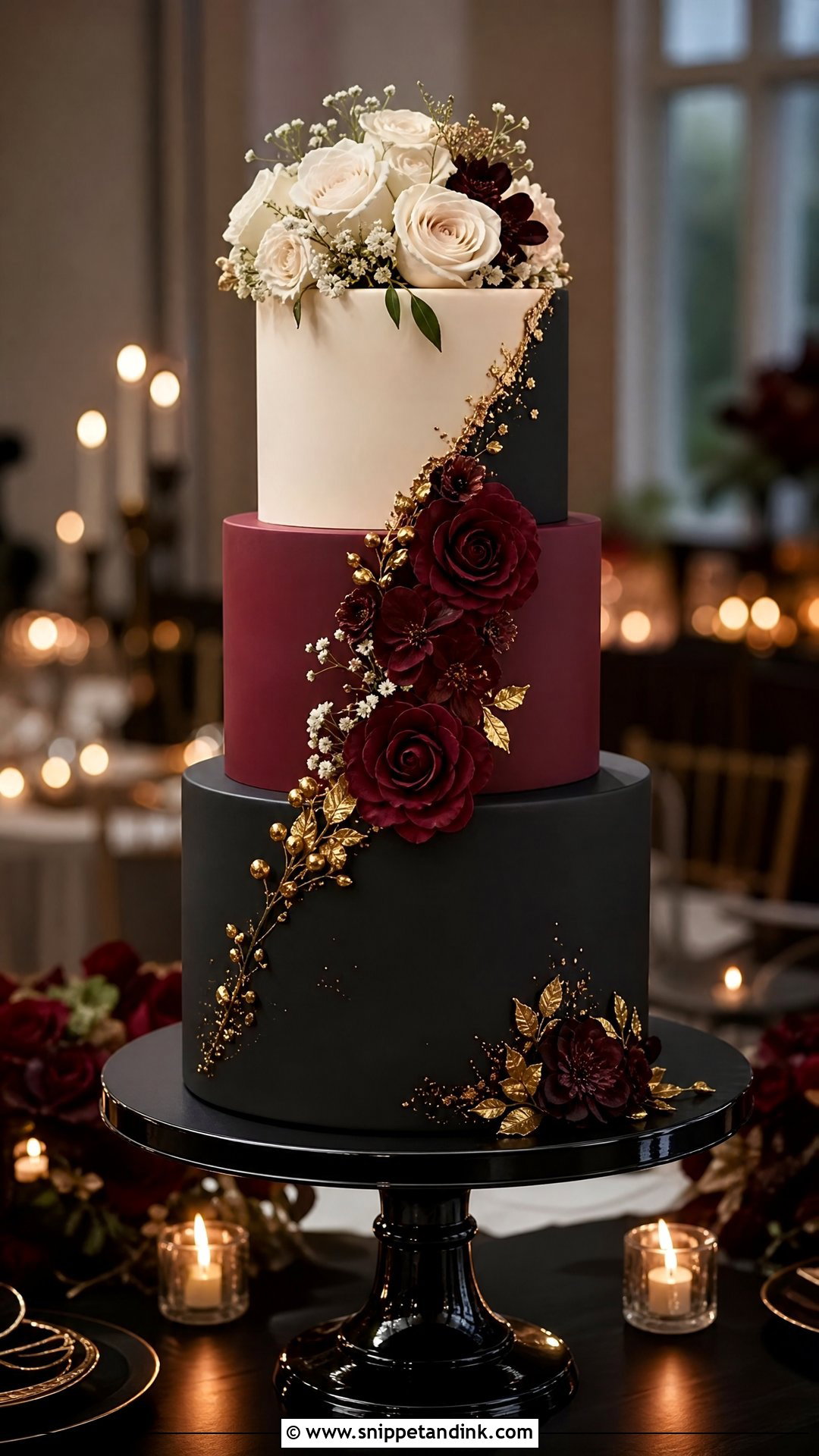 Burgundy Black Wedding Cake - Snippet and Ink - 25 Wine Cake Designs for Wedding