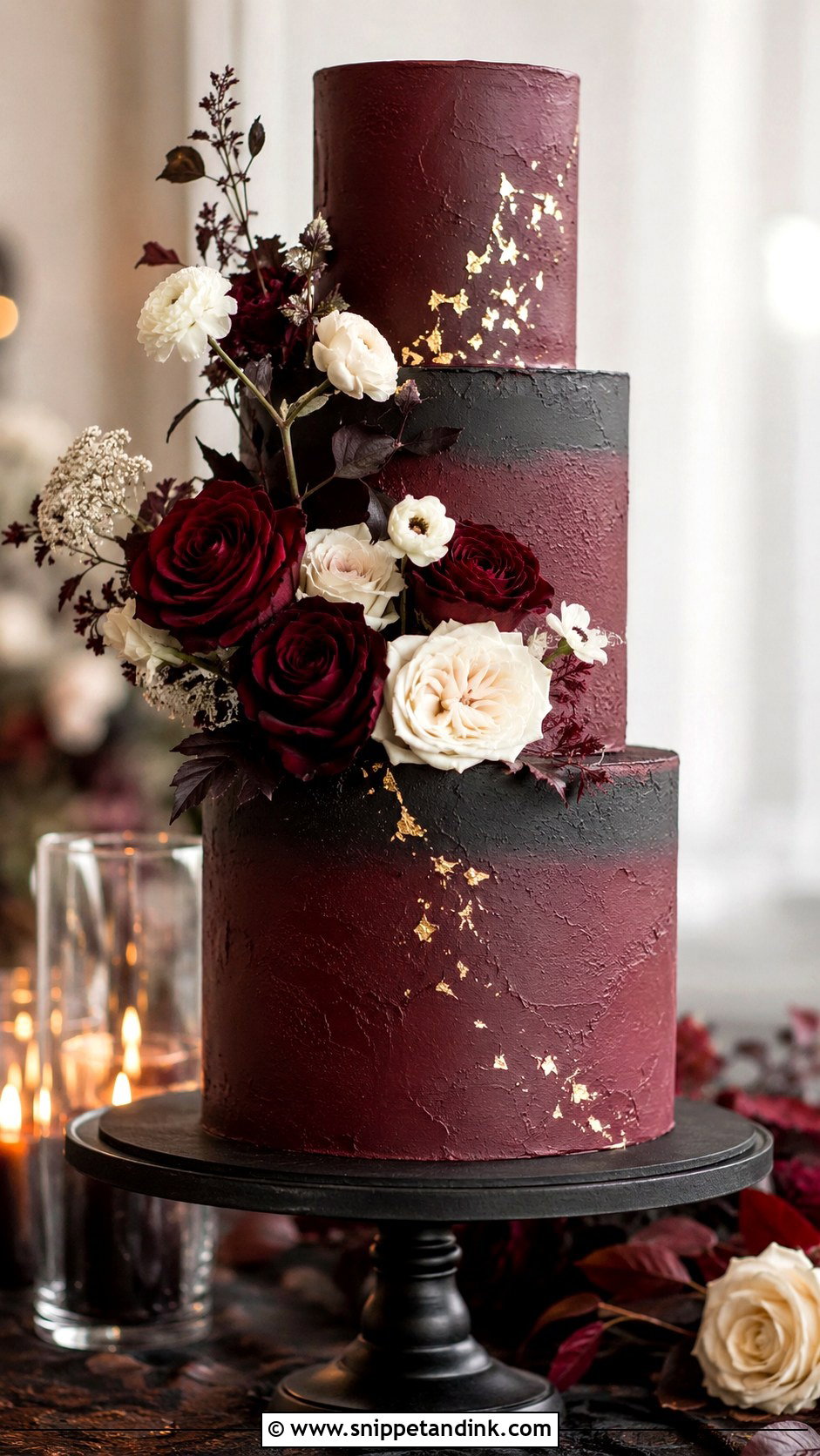 Burgundy Black Wedding Cake - Snippet and Ink - 20 Burgundy Wedding Cake Ideas
