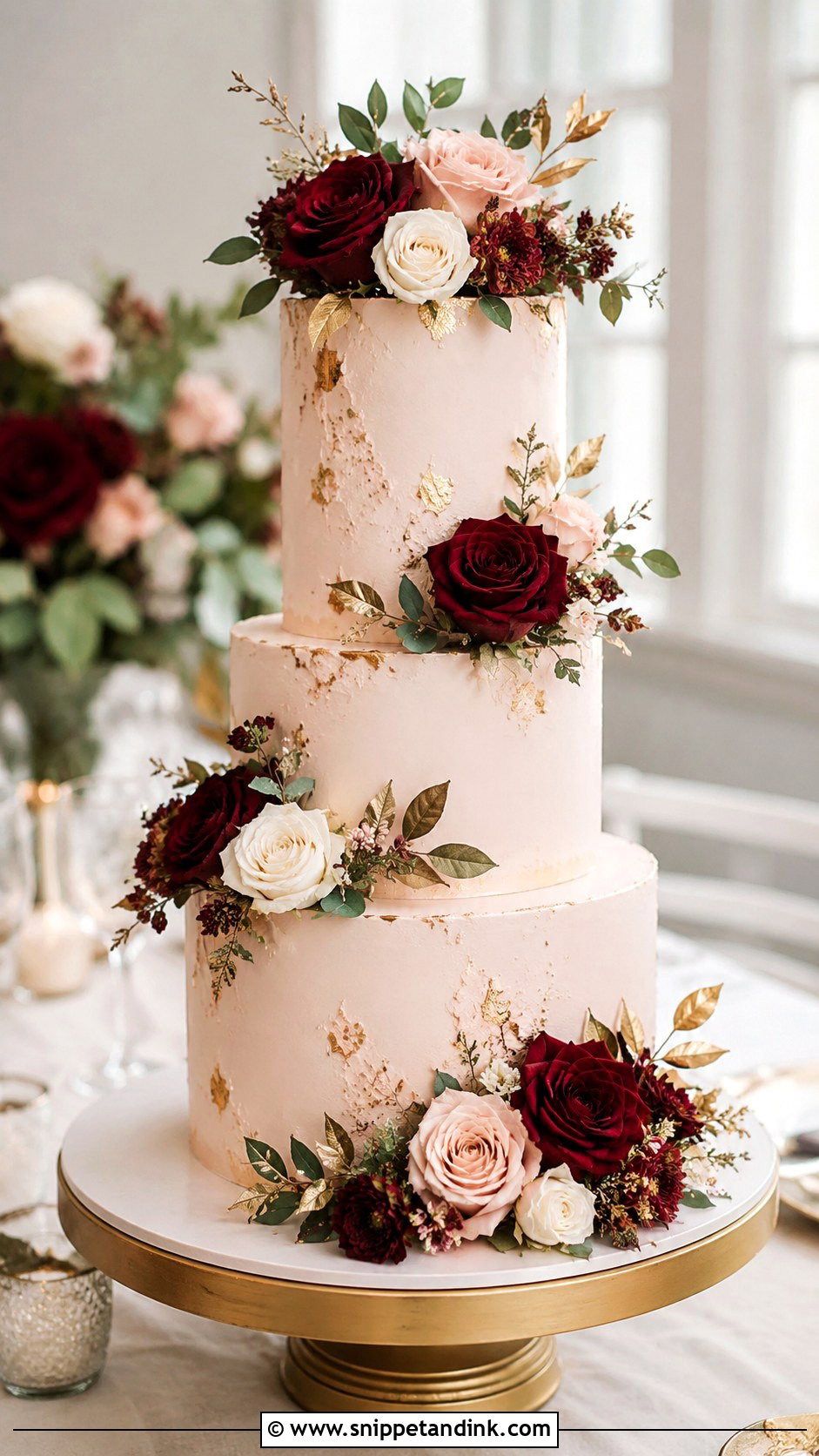 Burgundy Blush Wedding Cake - Snippet and Ink - 20 Burgundy Wedding Cake Ideas
