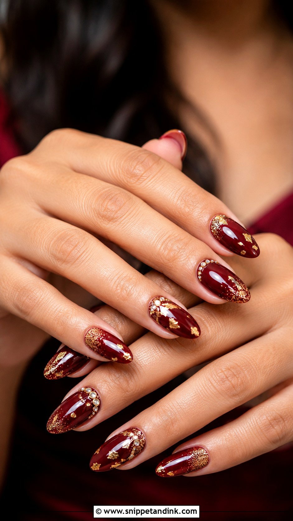 Burgundy Bridal Engagement Nails - Snippet and Ink - 20 Indian Nail Art for Engagement Brides Ideas