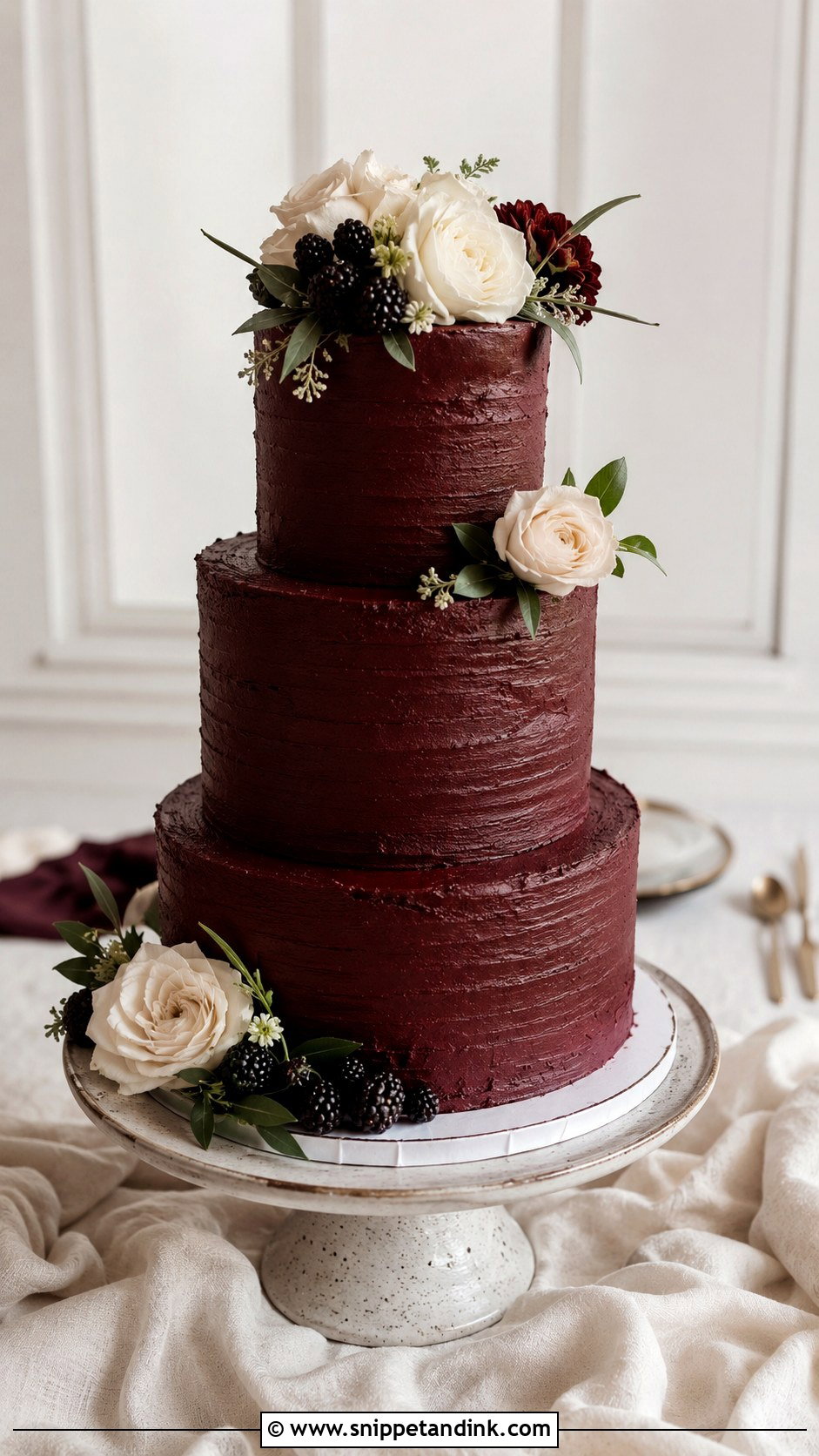 Burgundy Buttercream Wedding Cake - Snippet and Ink - 20 Burgundy Wedding Cake Ideas