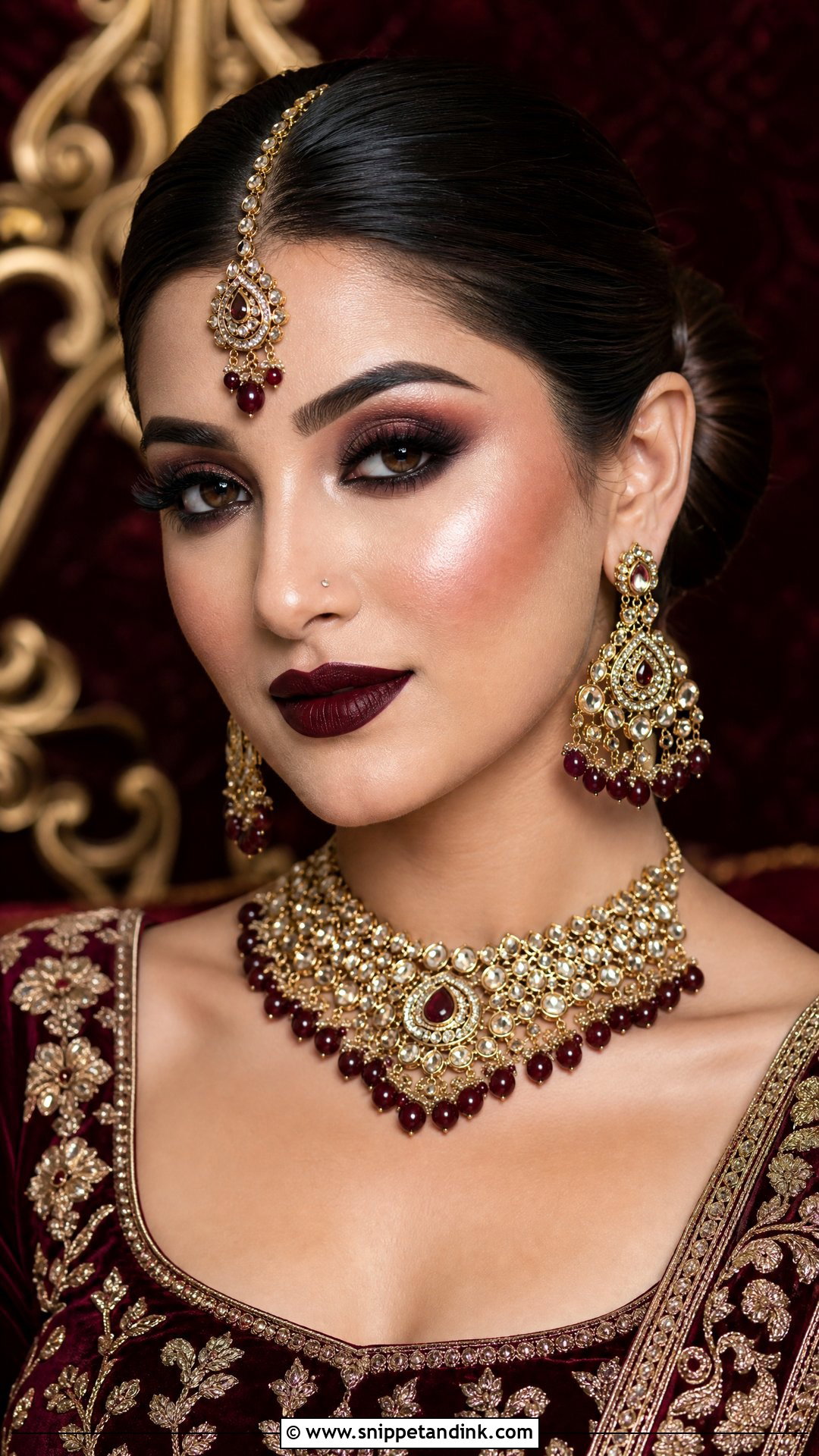 Burgundy Desi Bridal Makeup - Snippet and Ink - 25 Desi Bridal Makeup Ideas