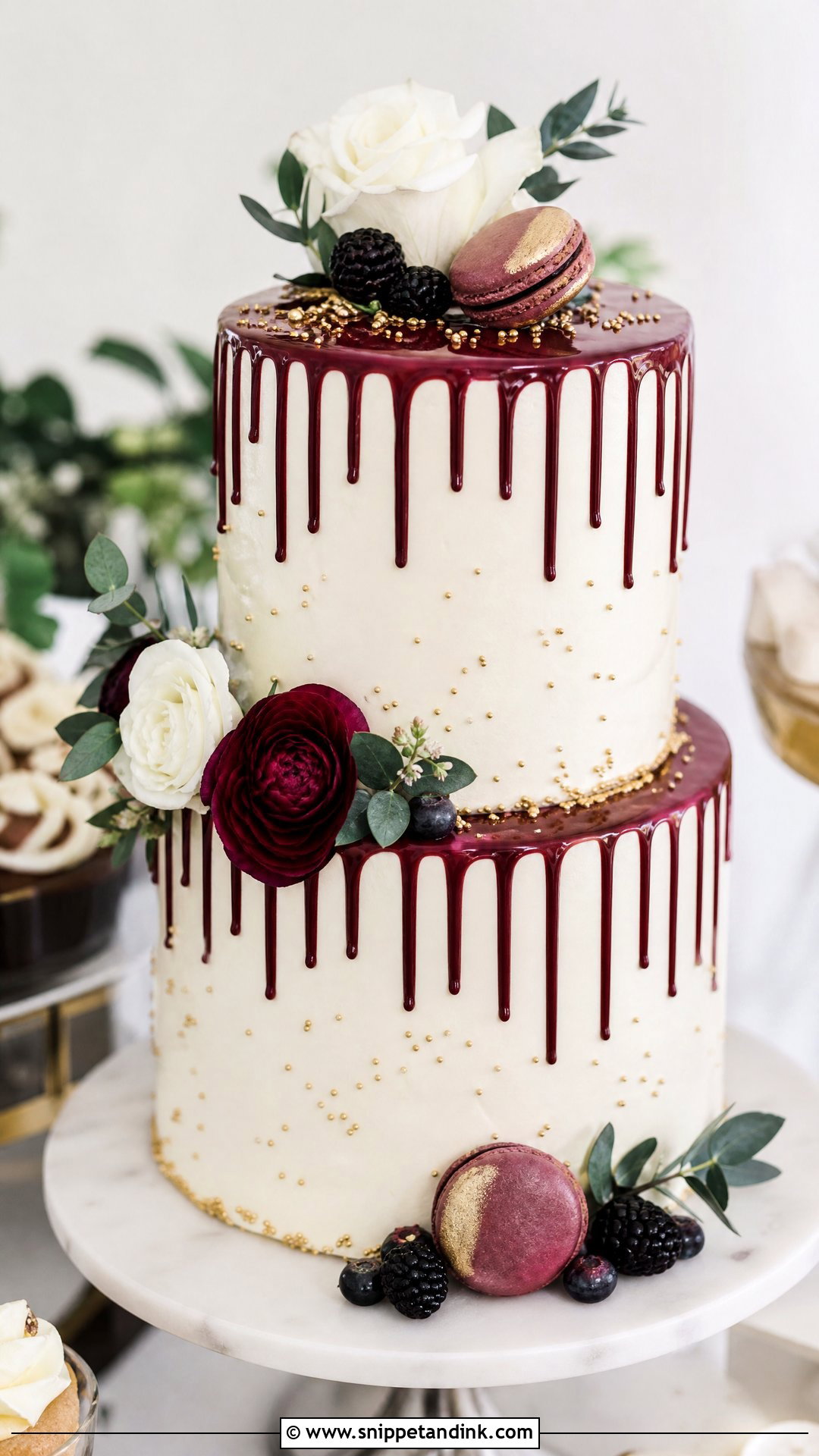 Burgundy Drip Wedding Cake - Snippet and Ink - 25 Wine Cake Designs for Wedding