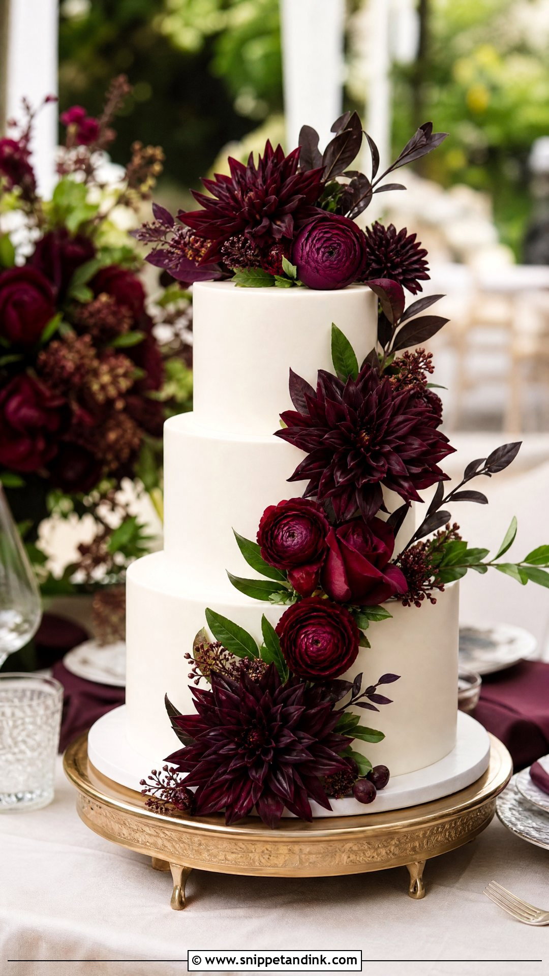 Burgundy Floral Wedding Cake - Snippet and Ink - 25 Wine Cake Designs for Wedding