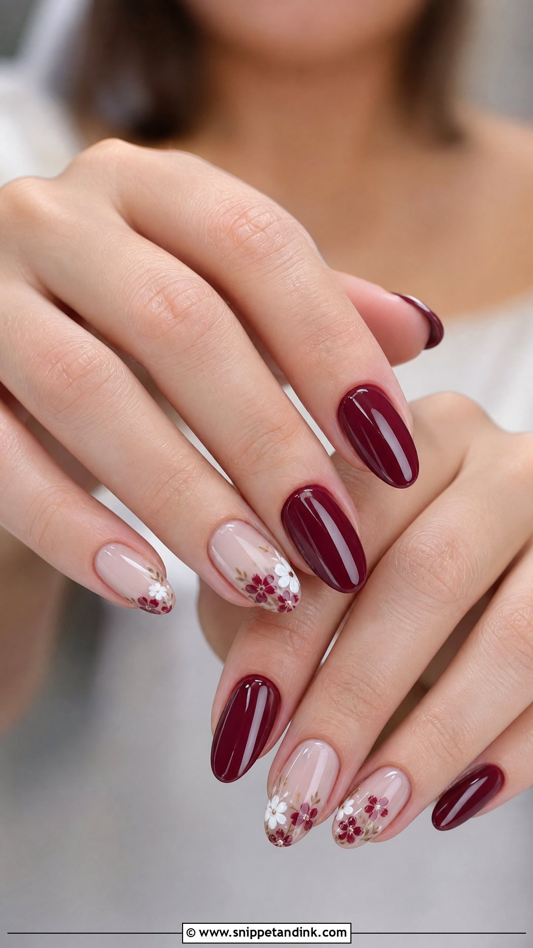 Burgundy Floral Wedding Nails - Snippet and Ink - 25 Burgundy Wedding Nails