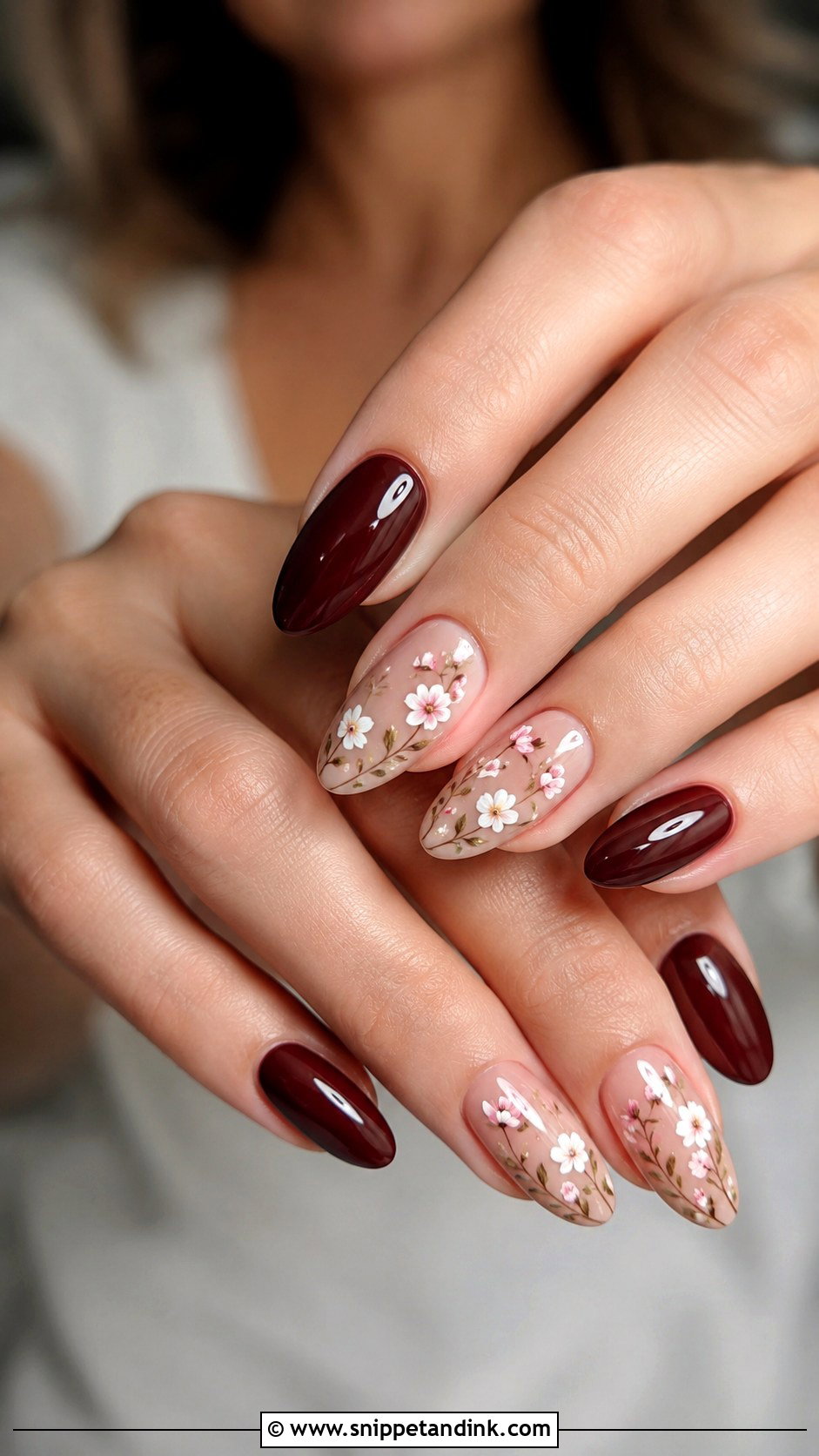 Burgundy Floral Wedding Nails - Snippet and Ink - 20 Burgundy Wedding Nails Brides