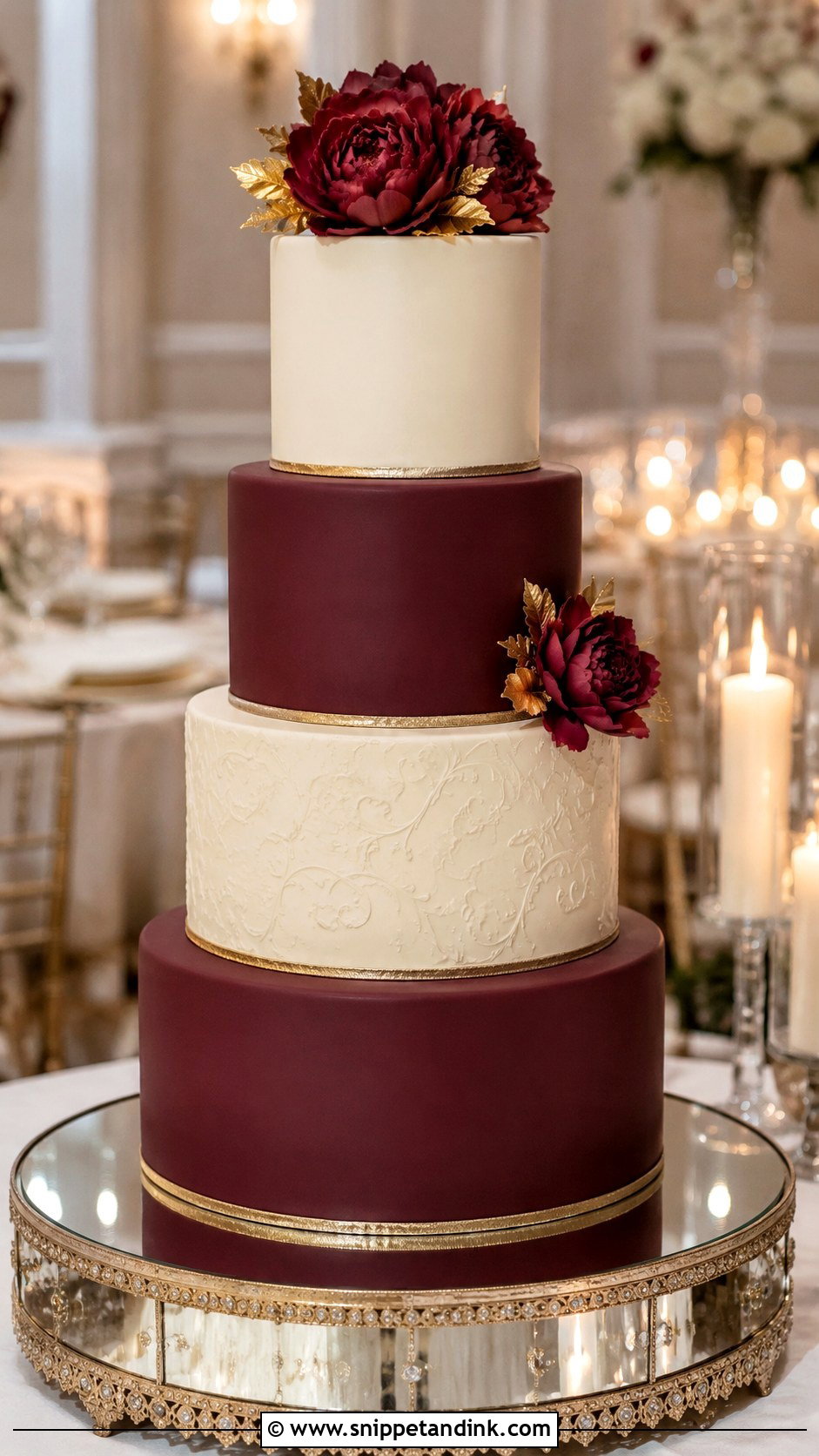 Burgundy Fondant Wedding Cake - Snippet and Ink - 20 Burgundy Wedding Cake Ideas