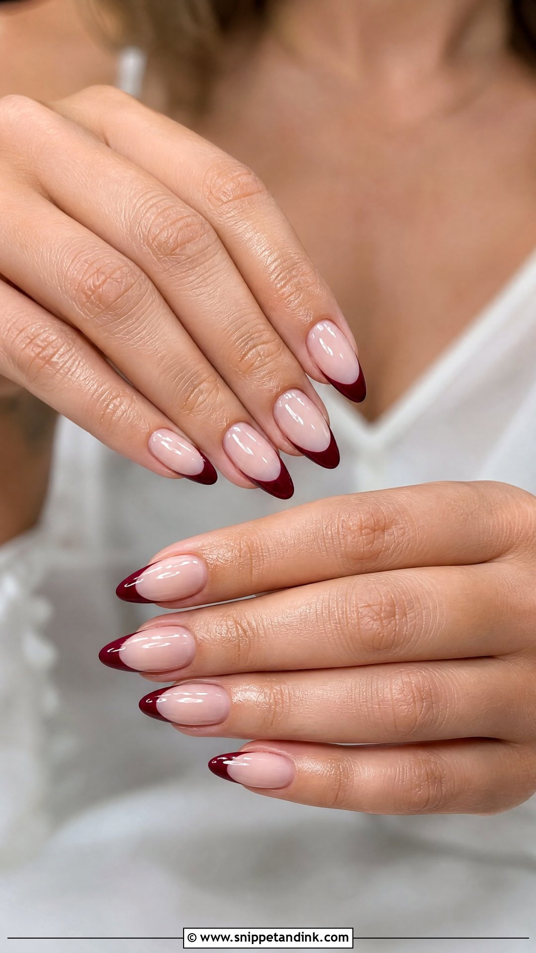 Burgundy French Tip Fall Wedding Guest Nails - Snippet and Ink - 25 Fall Wedding Nails for Guest