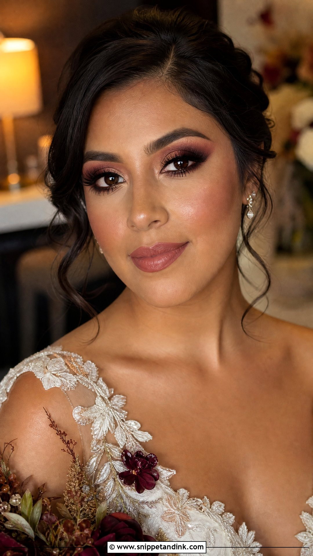 Burgundy Glam Bride Makeup - Snippet and Ink - 35 Glam Bride Makeup Ideas