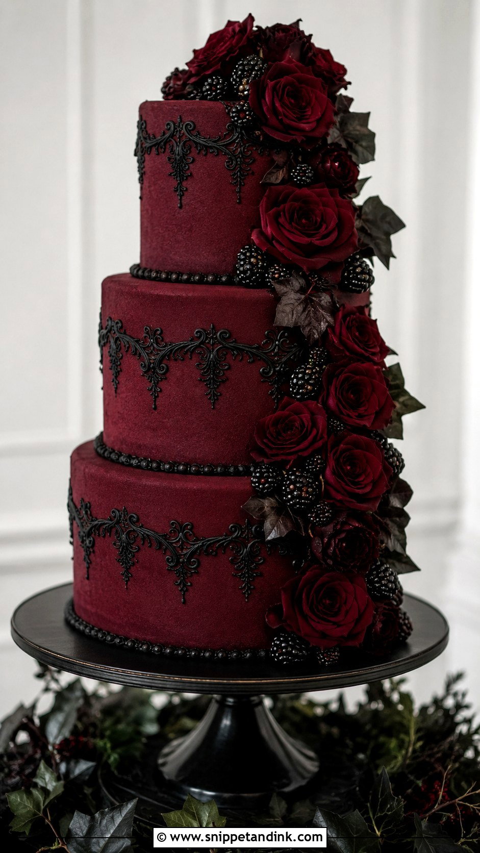 Burgundy Goth Wedding Cake - Snippet and Ink - 20 Goth Wedding Cake Ideas