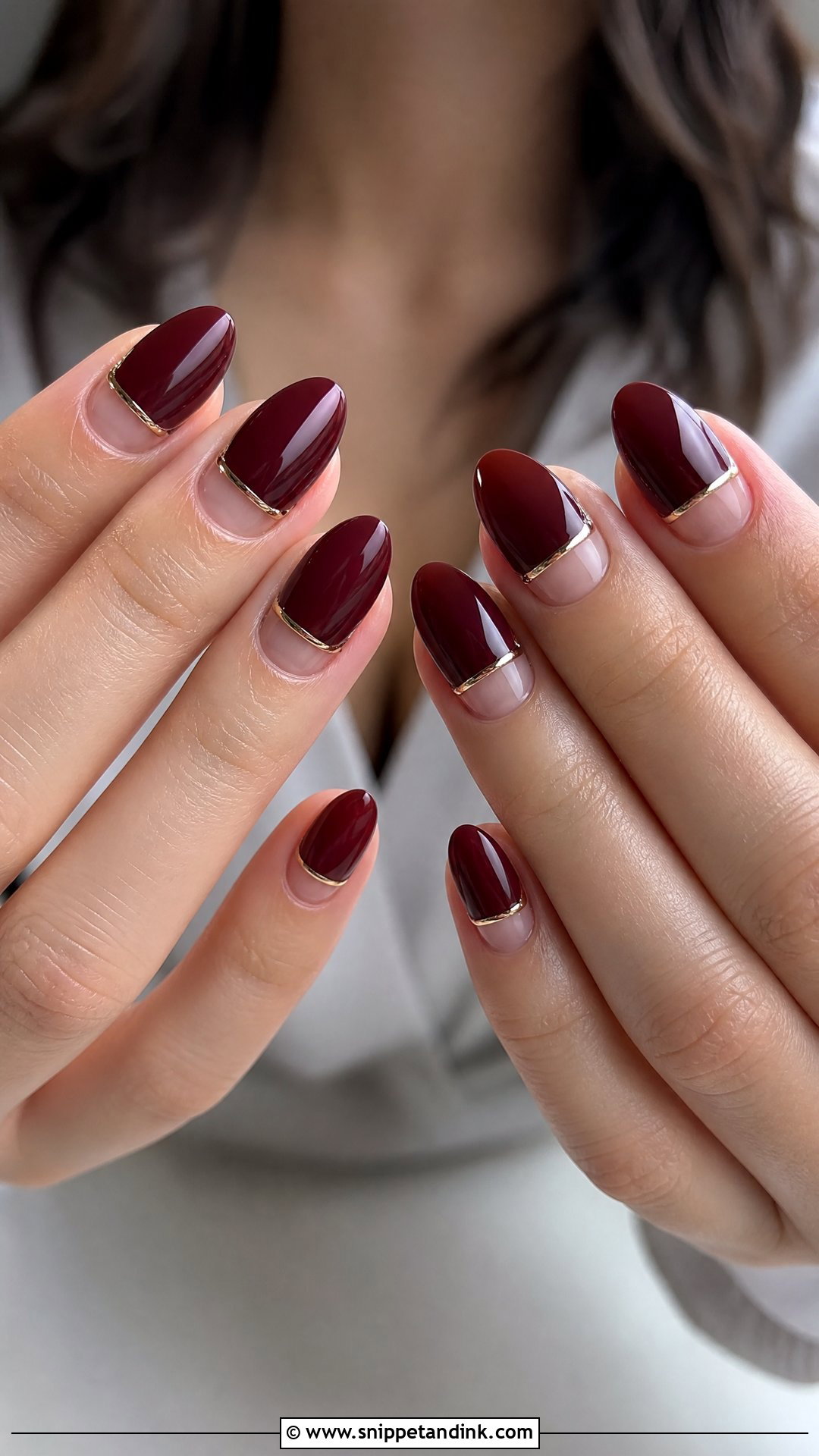 Burgundy Half Moon Wedding Nails - Snippet and Ink - 25 Burgundy Wedding Nails