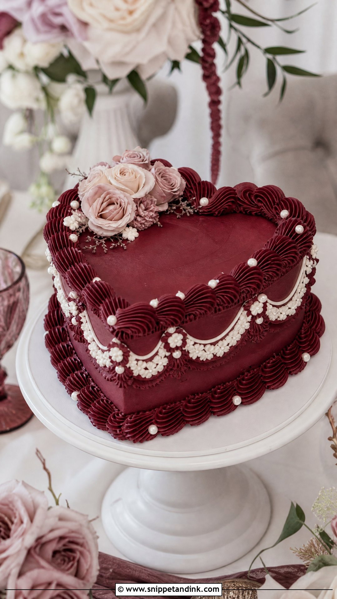 Burgundy Heart Wedding Cake - Snippet and Ink - 25 Wine Cake Designs for Wedding