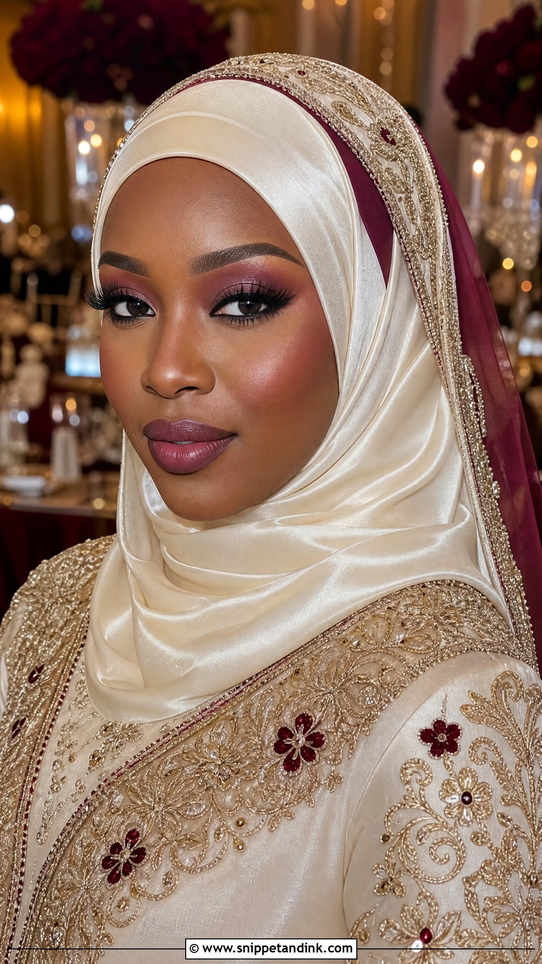 Burgundy Hijab Bridal Makeup - Snippet and Ink - 20 Hijab Wedding Makeup Look Ideas
