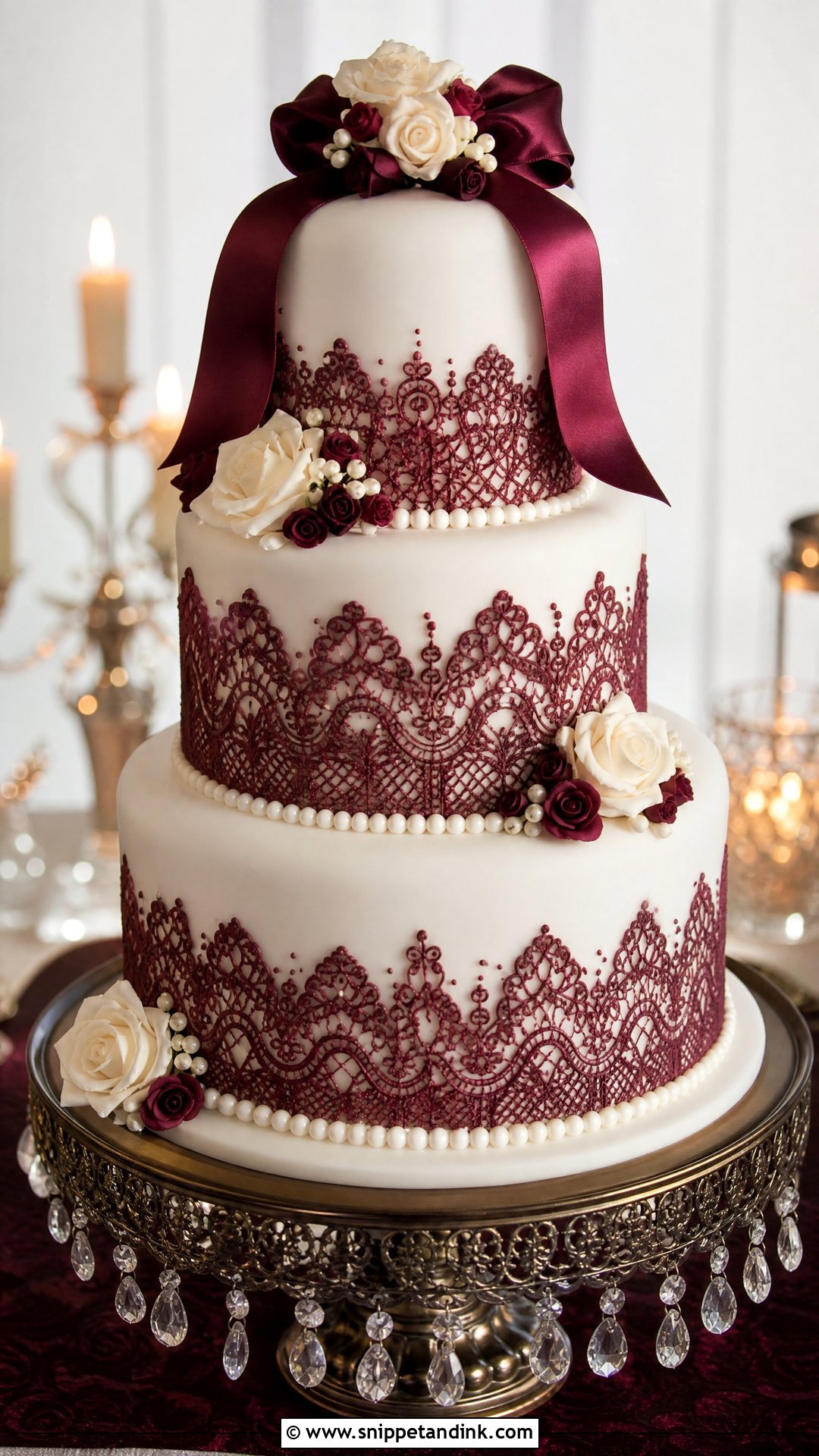 Burgundy Lace Wedding Cake - Snippet and Ink - 25 Wine Cake Designs for Wedding