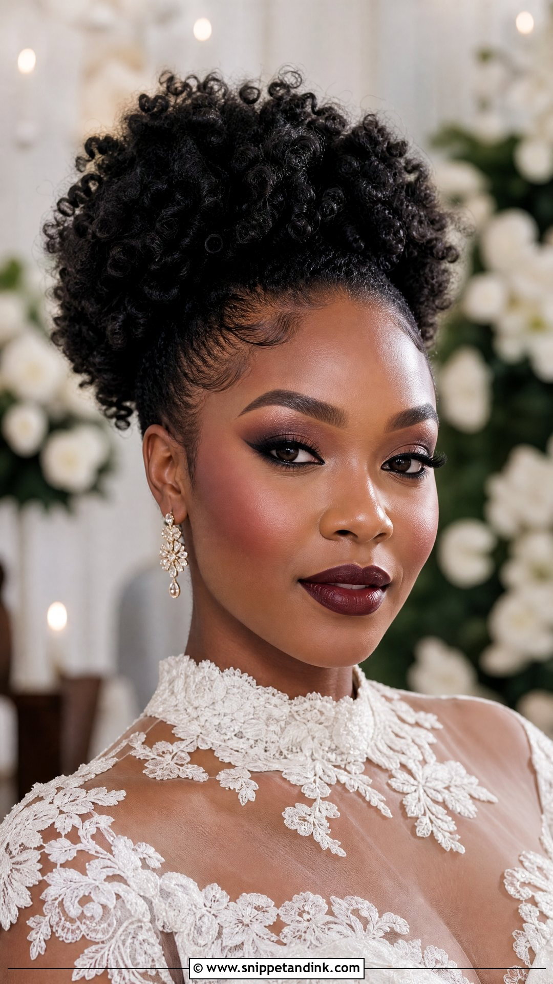 Burgundy Lip Black Bridal Makeup - Snippet and Ink - 30 Black Bridal Makeup Ideas