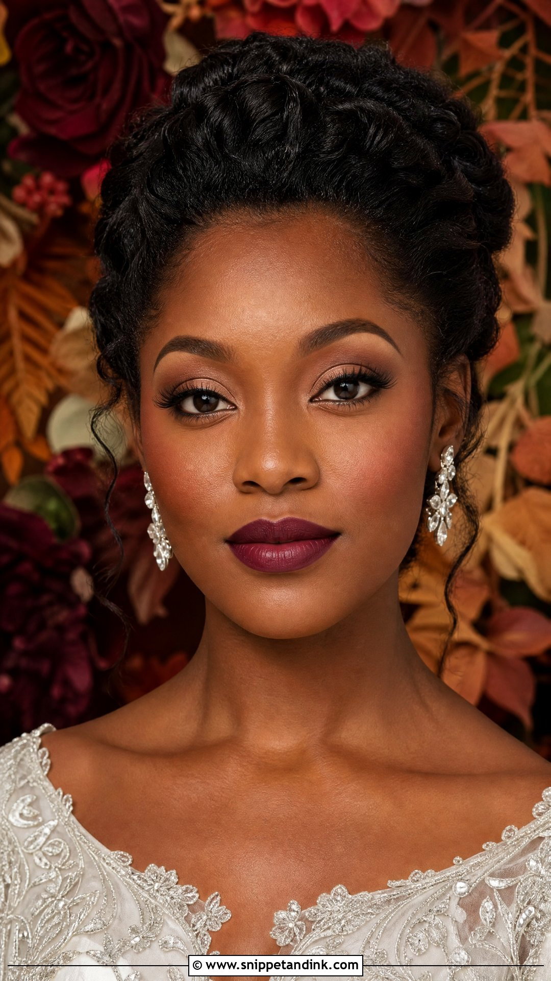 Burgundy Lip Bridal Makeup For Brown Eyes - Snippet and Ink - 20 Fall Bridal Makeup for Brown Eyes