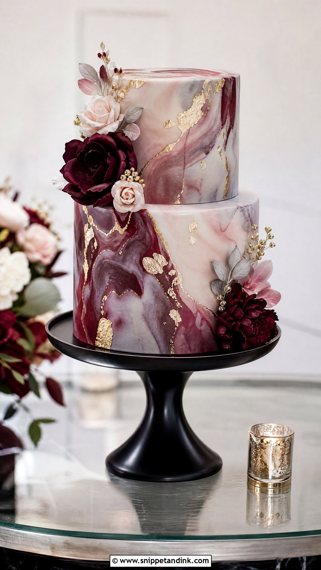 Burgundy Marble Wedding Cake - Snippet and Ink - 25 Wine Cake Designs for Wedding