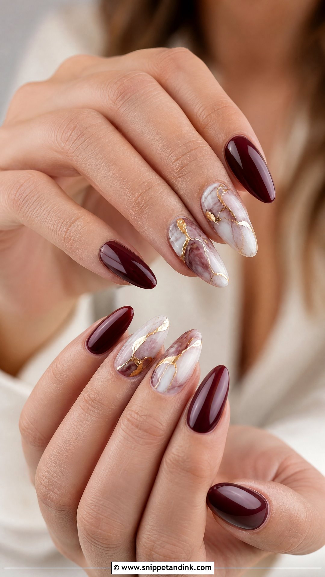 Burgundy Marble Wedding Nails - Snippet and Ink - 25 Burgundy Wedding Nails