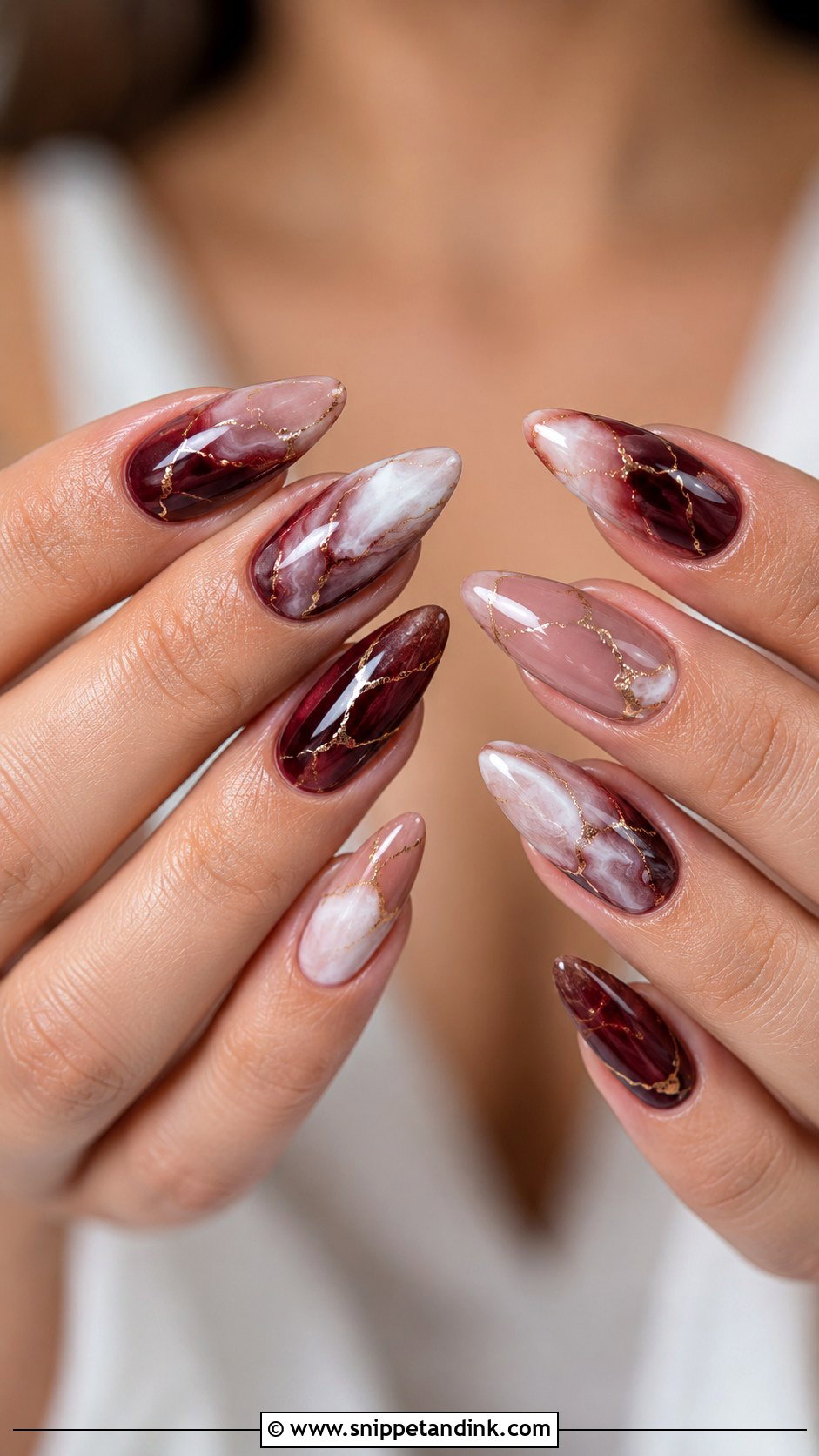 Burgundy Marble Wedding Nails - Snippet and Ink - 20 Burgundy Wedding Nails Brides