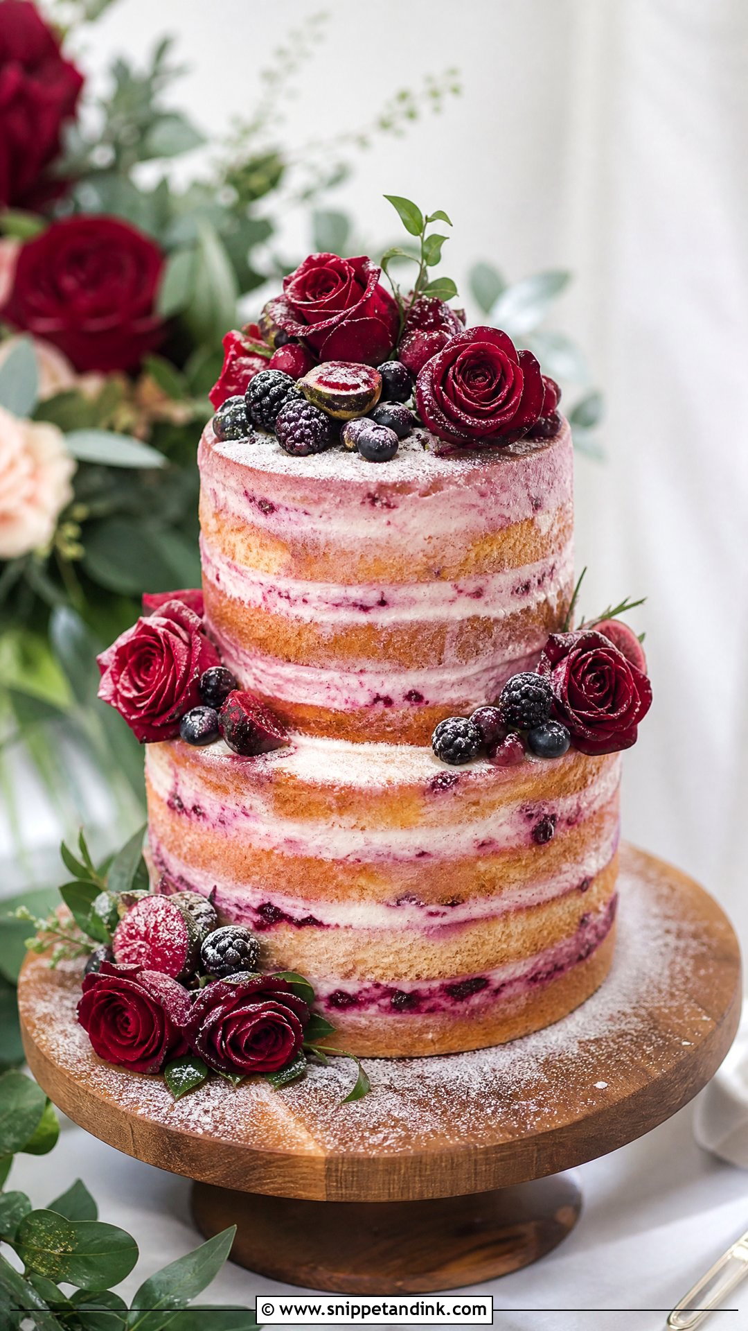 Burgundy Naked Wedding Cake - Snippet and Ink - 25 Wine Cake Designs for Wedding